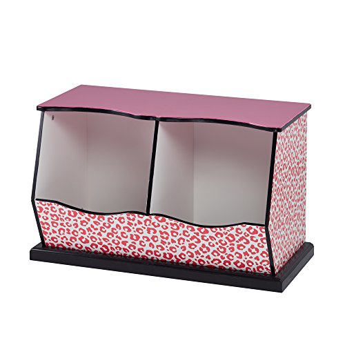 Teamson Kids Leopard Print 2-Bin Storage Organizer - Stylish Toy & Book Storage for Kids' Room, Nursery, or Playroom