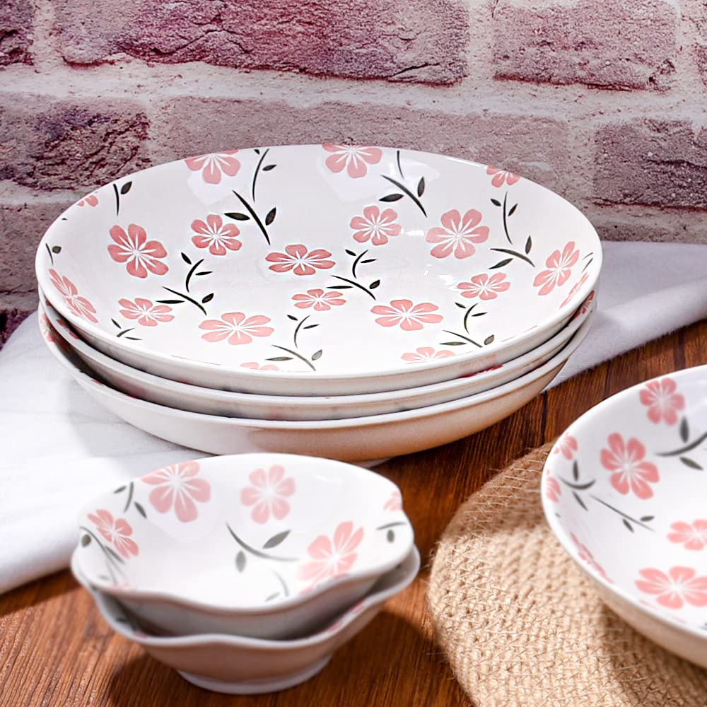 Premium Japanese Ceramic Dinner Plates Set of 4 - Elegant Porcelain Plates for Serving Pasta, Snacks, Chicken Wings - Dishwasher Safe White Tableware - Perfect for Family Dinners, Parties & Restaurant Use