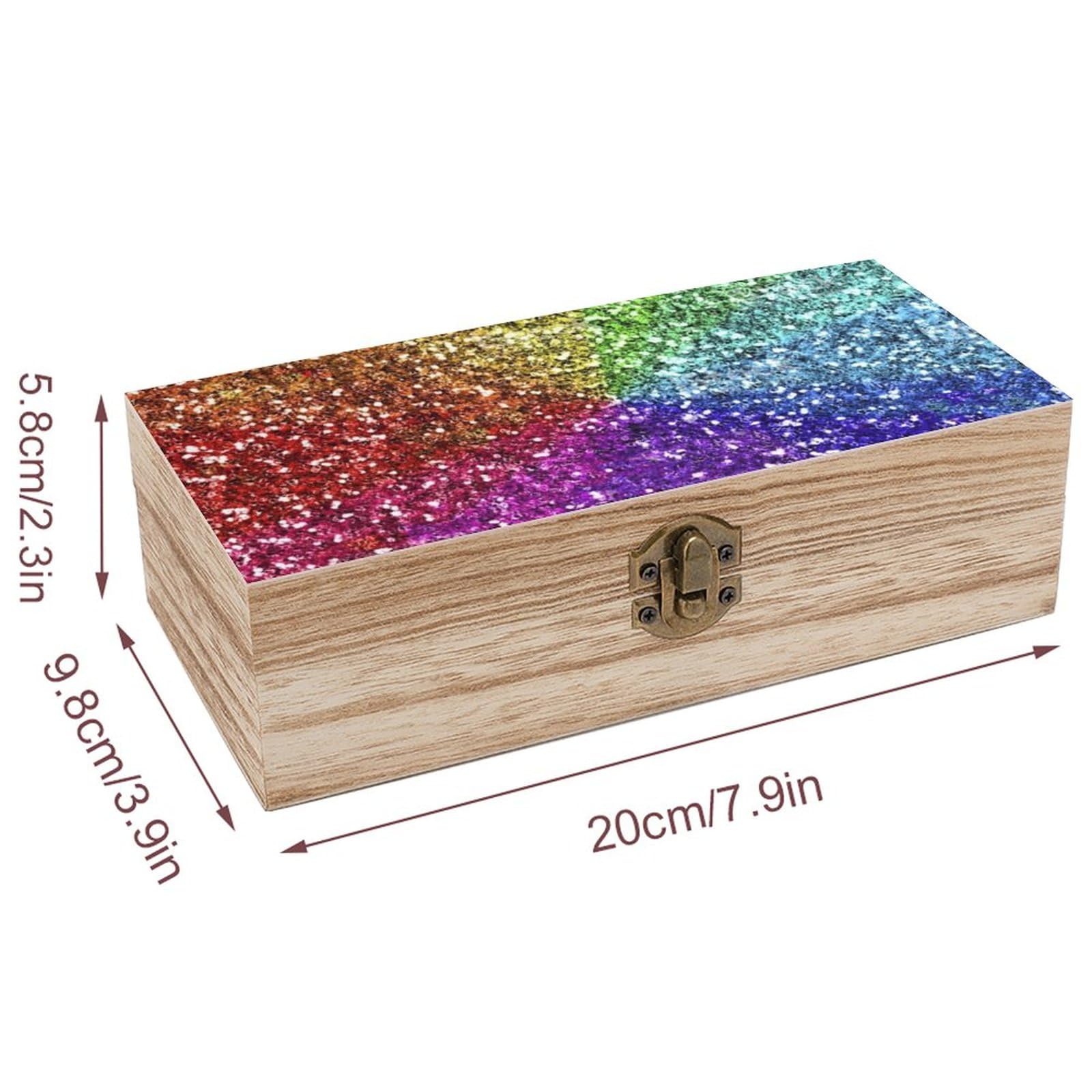 Rainbow Glitter Wooden Jewelry Box with Lock - Decorative Storage Organizer for Rings, Necklaces & Keepsakes | Perfect for Bedroom, Dresser & Gift Giving