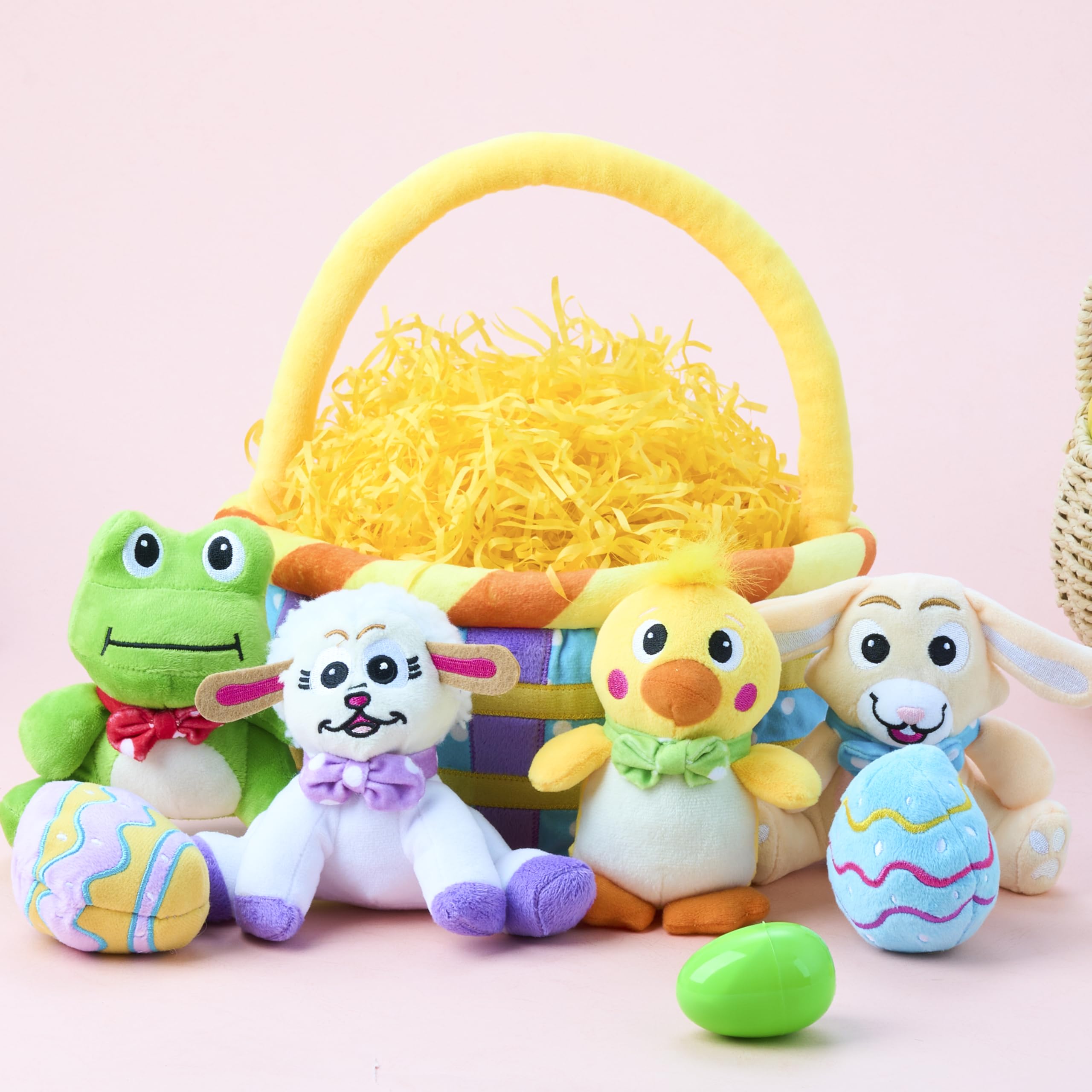 JOYIN 7-Piece Easter Basket Set with Stuffed Plush Toys for Kids - Easter Egg Hunt, Party Favors, Basket Stuffers & Decorations - Perfect for Easter Celebrations, Baby Showers & Kids' Birthday Parties
