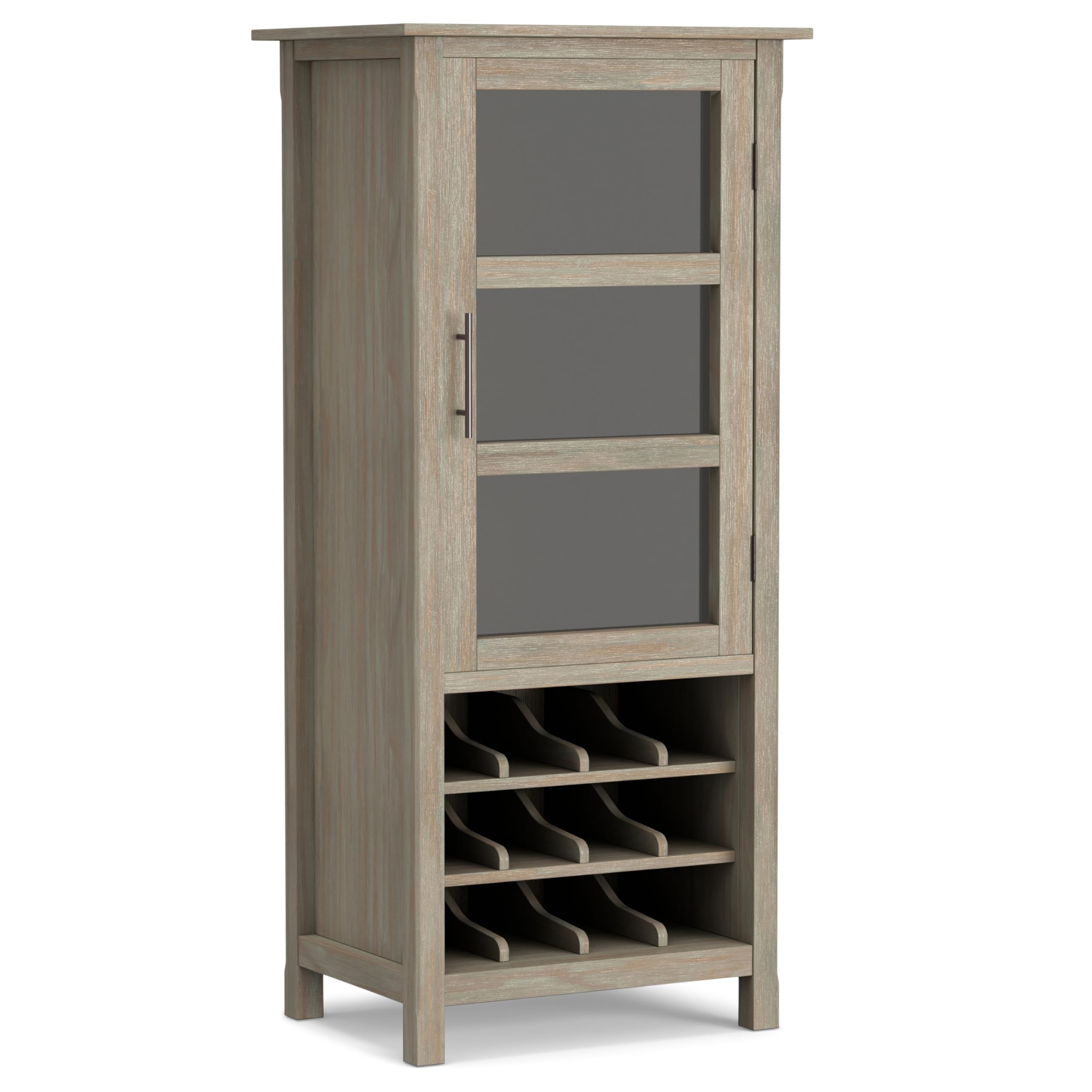 SIMPLIHOME Avalon 12-Bottle Solid Wood Wine Rack Cabinet - 23 Inch Wide Contemporary Storage for Wine Bottles in Distressed Grey Finish | Perfect for Living Room, Dining Room, Kitchen & Home Bar Decor
