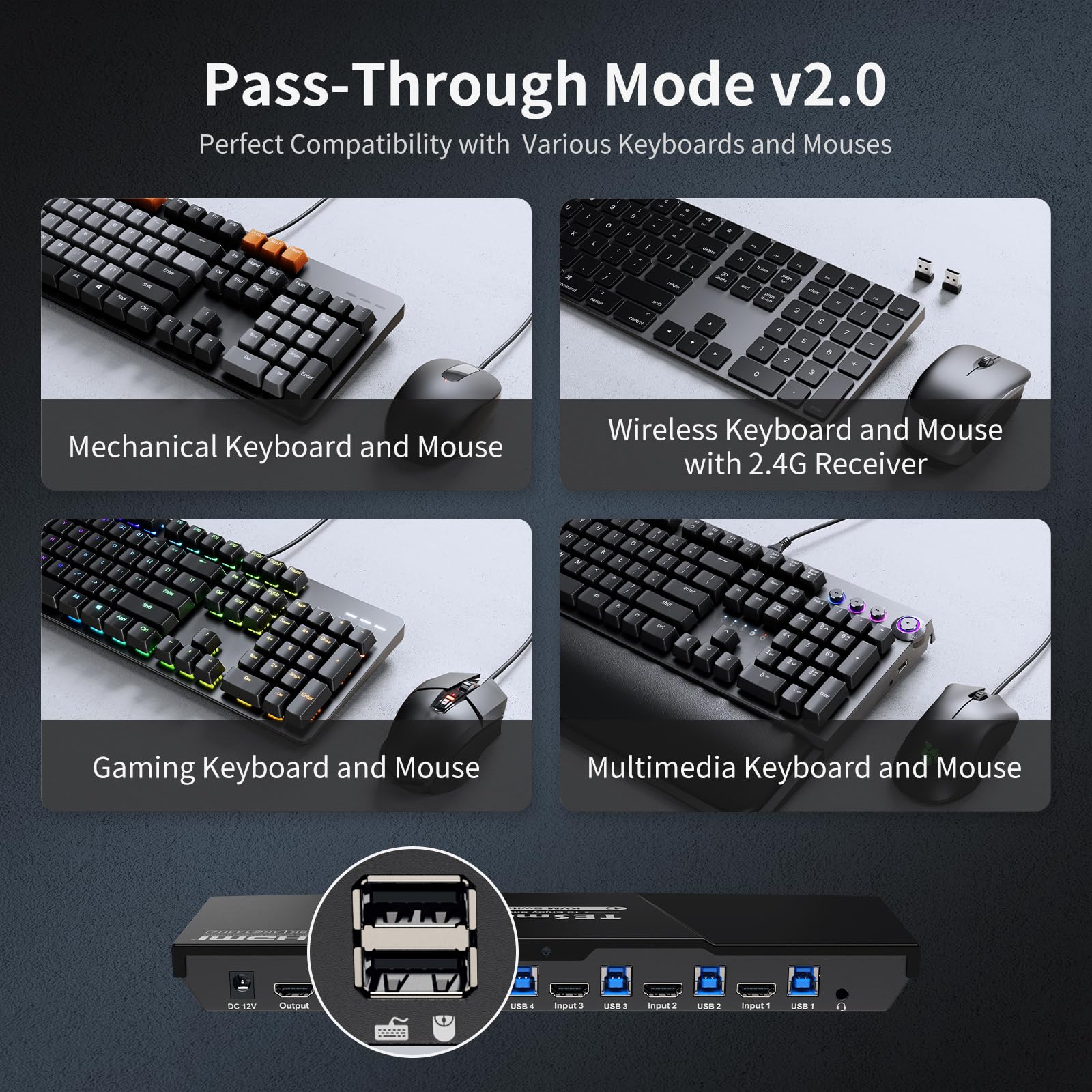 TESmart 8K@60Hz 4-Port HDMI KVM Switch for 1 Monitor & 4 Computers - USB 3.0 Hub with Audio/Microphone Support, EDID Emulator, Hotkey & Remote Control - Perfect for Home Office, Gaming & Multi-Device Workstations