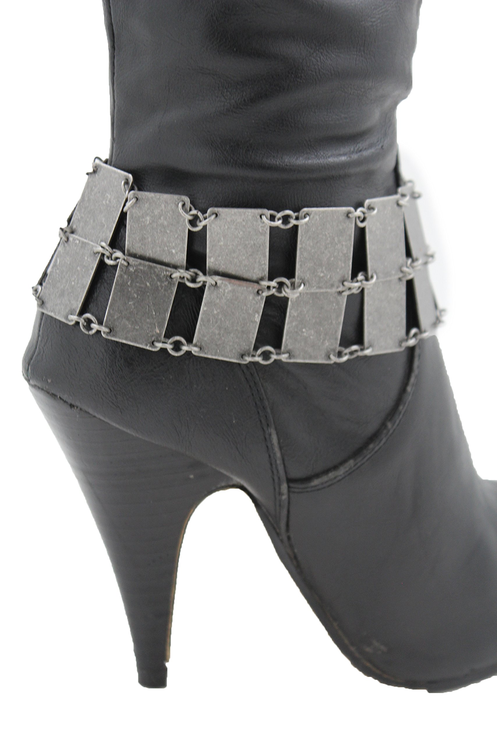 TFJ Women's Western Fashion Boot Bracelet - Rusty Silver Metal Chain Square Anklet Shoe Charm | Perfect for Cowgirl Boots, Boho Outfits & Festival Accessories