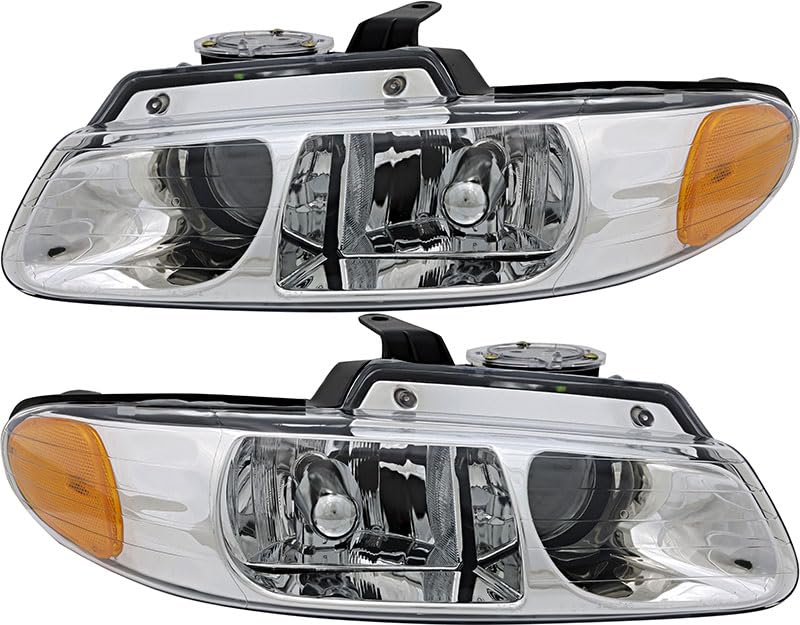 1996-1999 Chrysler Town & Country Dodge Caravan Plymouth Voyager Replacement Headlight Assembly Kit - Halogen Headlamp Set for Driver & Passenger Side - Perfect for Night Driving and Foggy Conditions