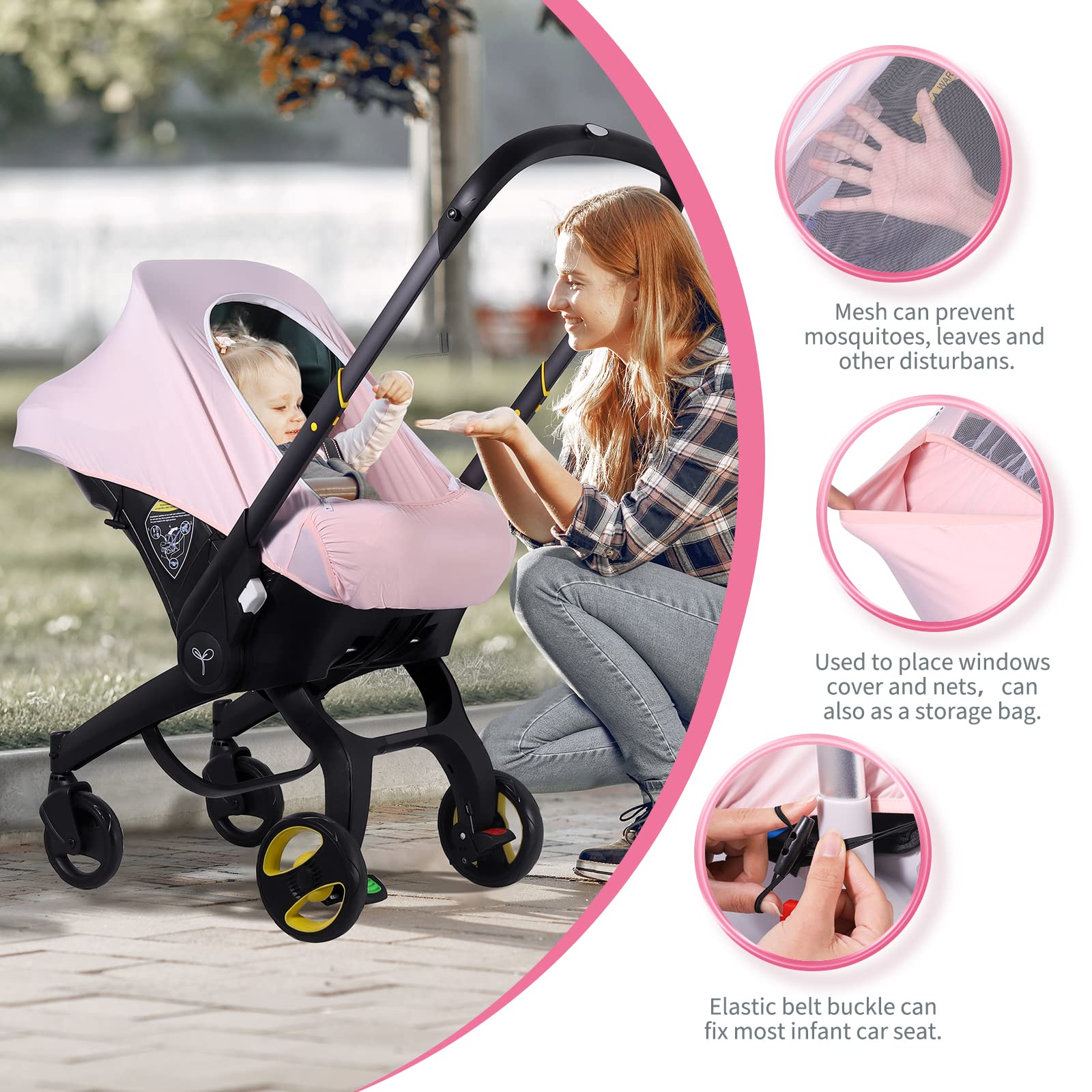 Premium Baby Car Seat Covers for Boys & Girls - Breathable Stretchy Infant Car Seat Canopy with Adjustable Mesh Window & Storage Pocket - Kick-Proof Stroller Cover for Spring & Summer - Perfect for Travel, Shopping & Outdoor Adventures