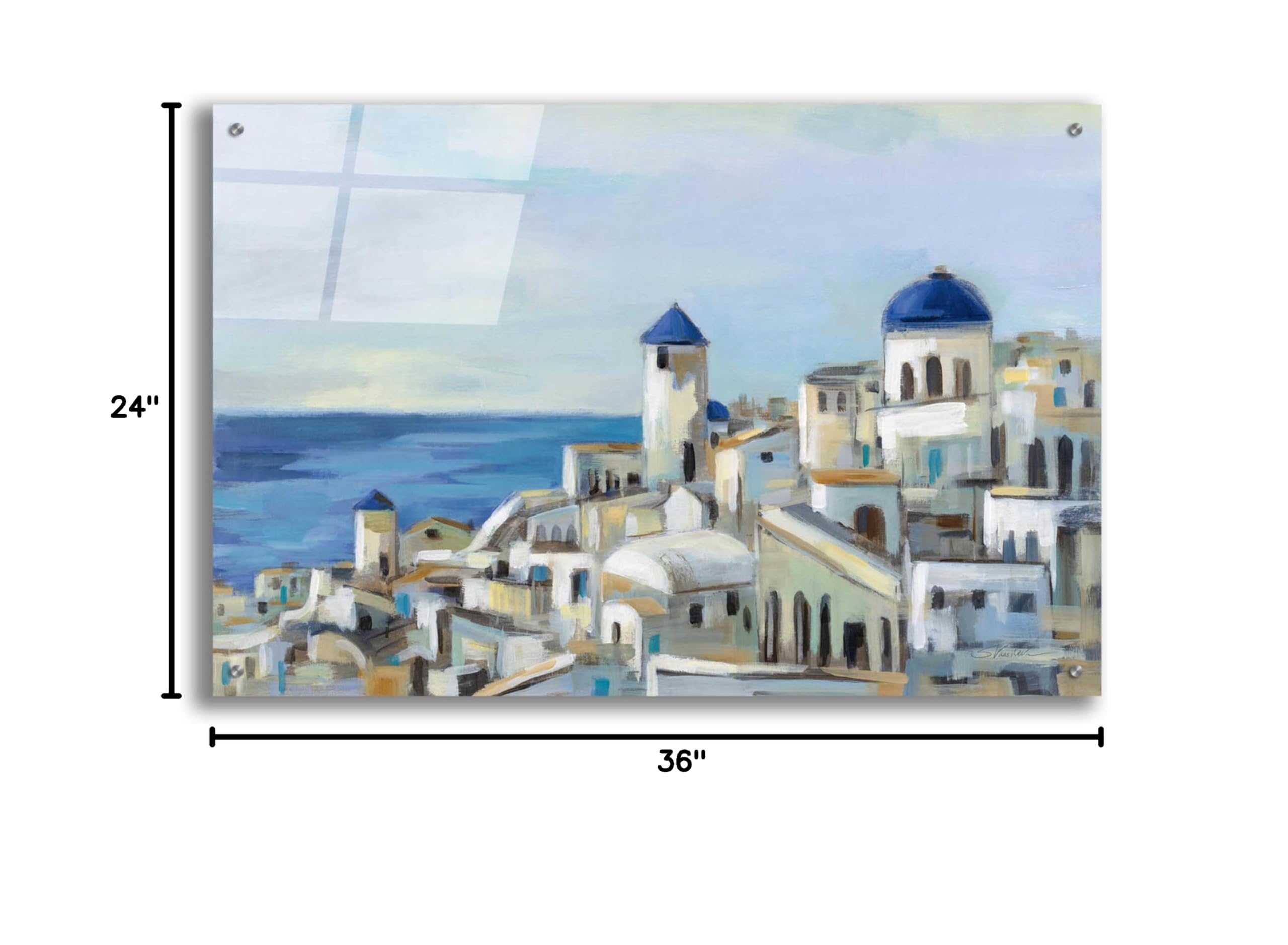 Silvia Vassileva 'Santorini View I' Acrylic Glass Wall Art - 36x24 Inches Modern Home Decor for Living Room, Bedroom & Office