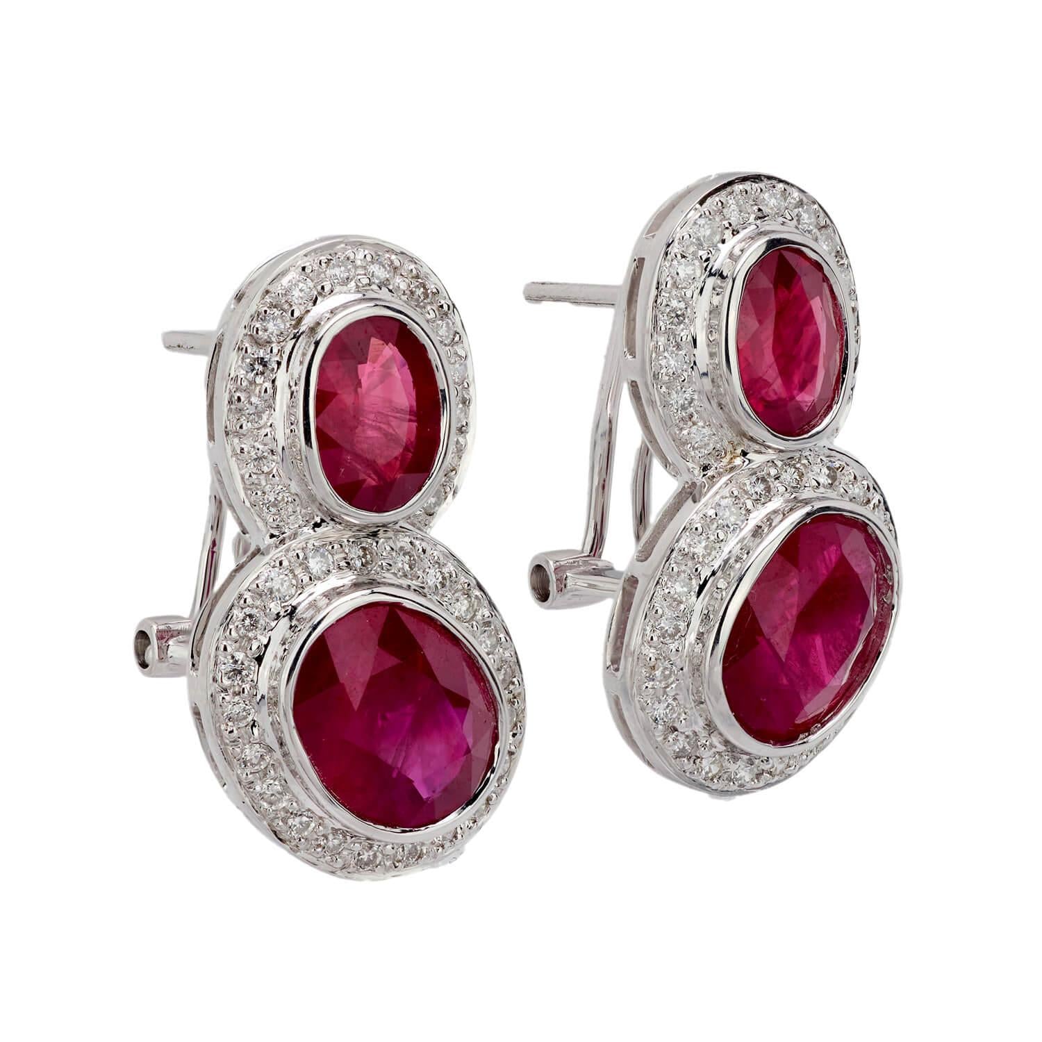 18k Gold Ruby and Diamond Clip Drop Earrings - 9CTW Elegant Estate Jewelry for Weddings, Parties & Special Occasions