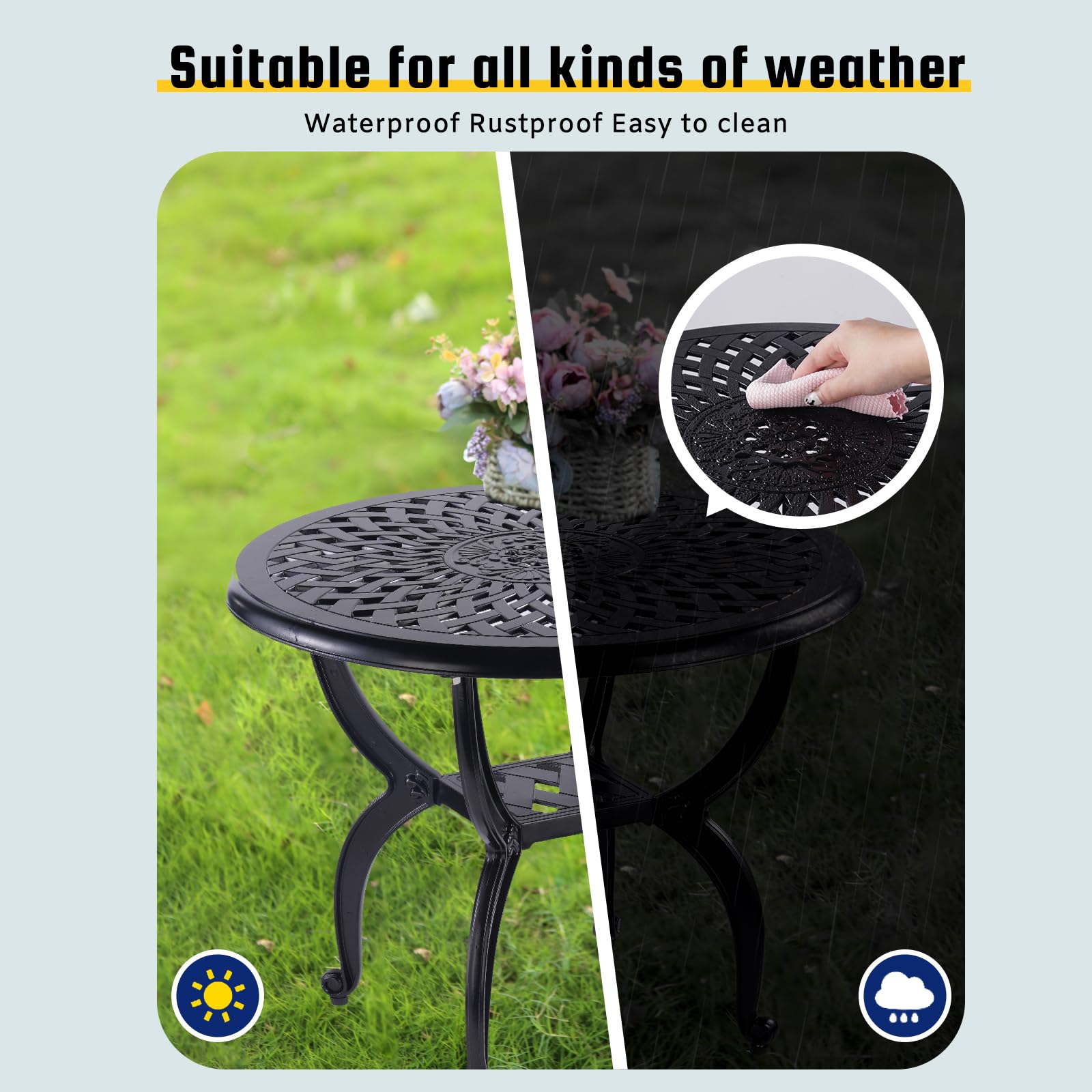 Rustproof Cast Aluminum Outdoor Side Table - Small Round Patio Table for Bistro, Garden, Sofa & Deck Use - Weather-Resistant Metal Side Table for Outdoor Living Spaces