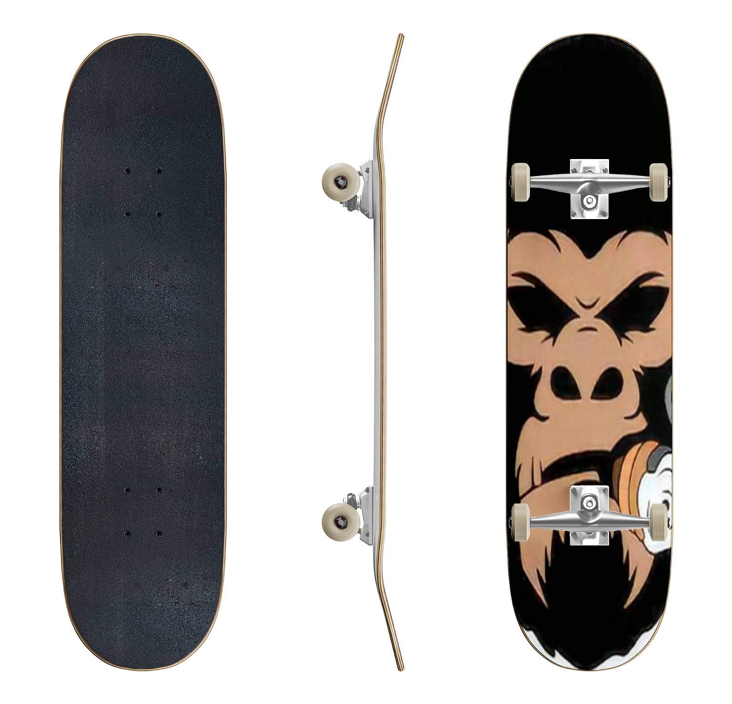EFTOWEL Classic Concave Skateboard with Calm Gorilla Face Design - Longboard for Beginners & Professionals - Perfect for Extreme Sports, Teen Gifts & Street Skating