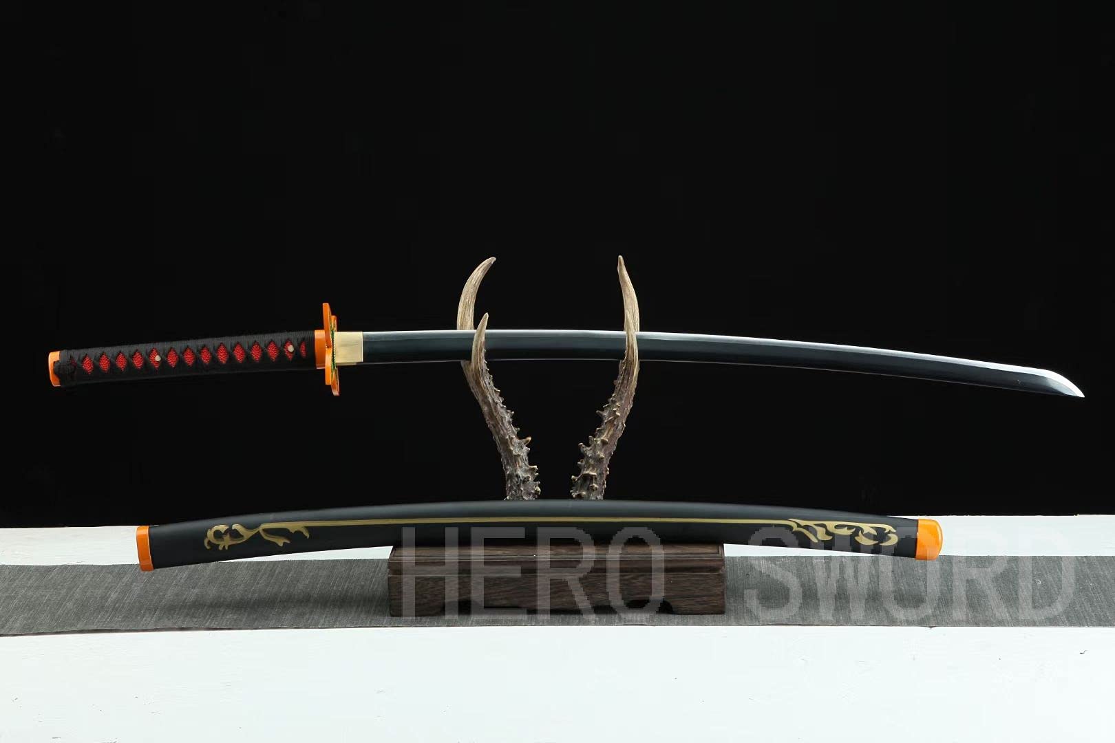 Authentic Japanese Anime HERO SWORD - Hand Forged 1045 Carbon Steel Samurai Katana - Full Tang Handmade Demon Slayer Sword - Sharp Practical Katana for Cosplay, Martial Arts & Collection