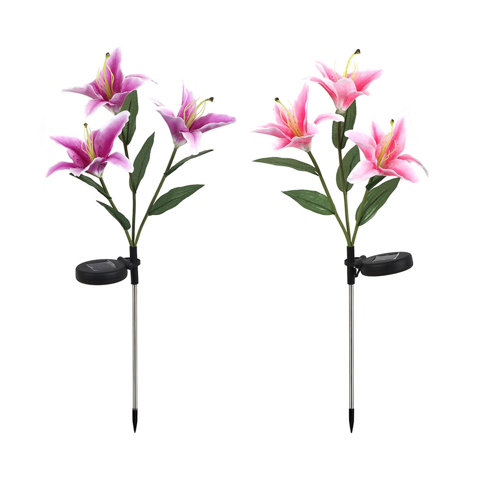 DRYEN 2 Pack Solar Powered Outdoor Garden Lights - Color Changing LED Lily Flower Stake Lights with 6 Blossoms for Patio, Lawn, Yard & Pathway Decoration | Weatherproof Solar Landscape Lighting for Romantic Evening Ambience