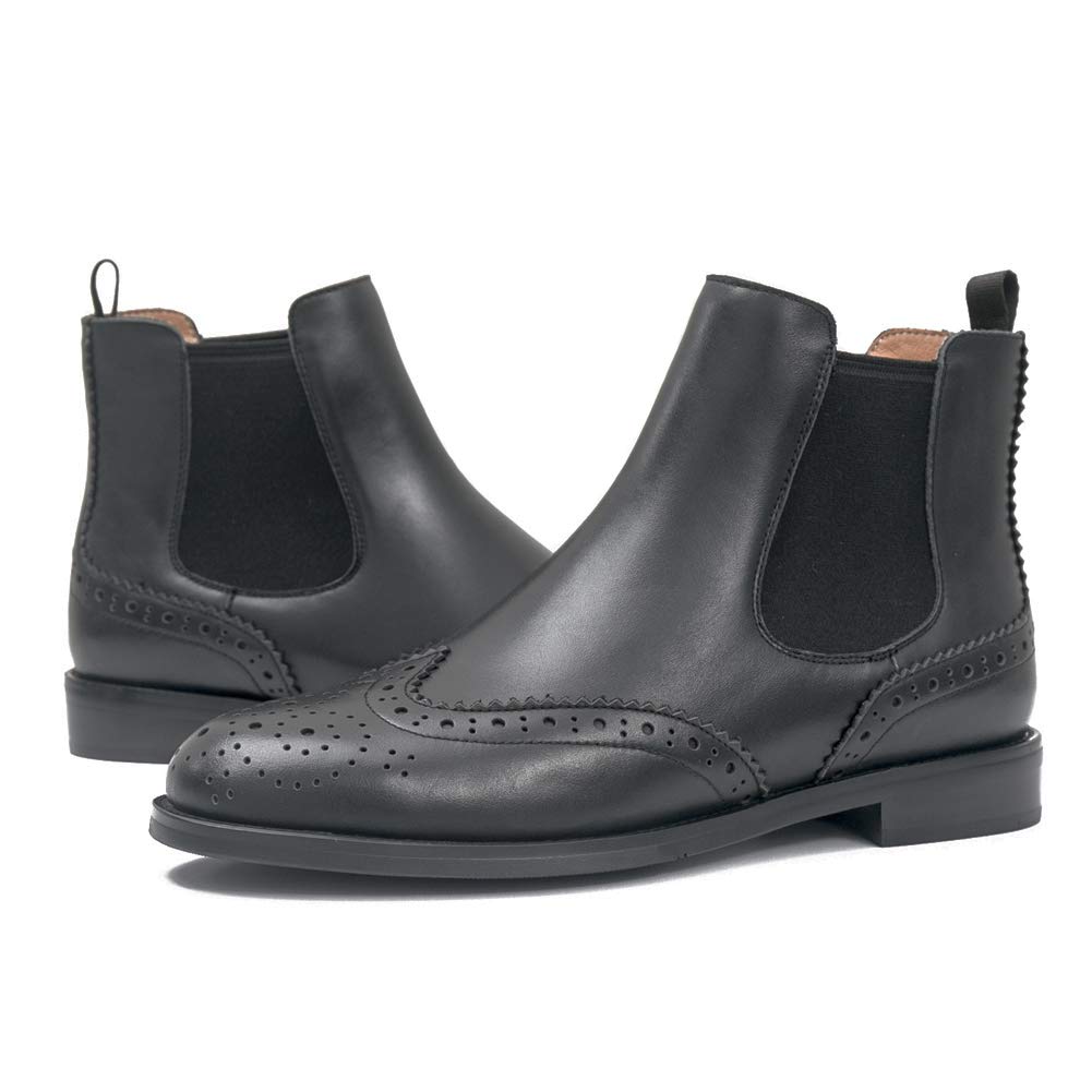 Stylish Women's Leather Brogue Chelsea Boots - Comfortable Ankle Boots for Casual, Office & Outdoor Wear