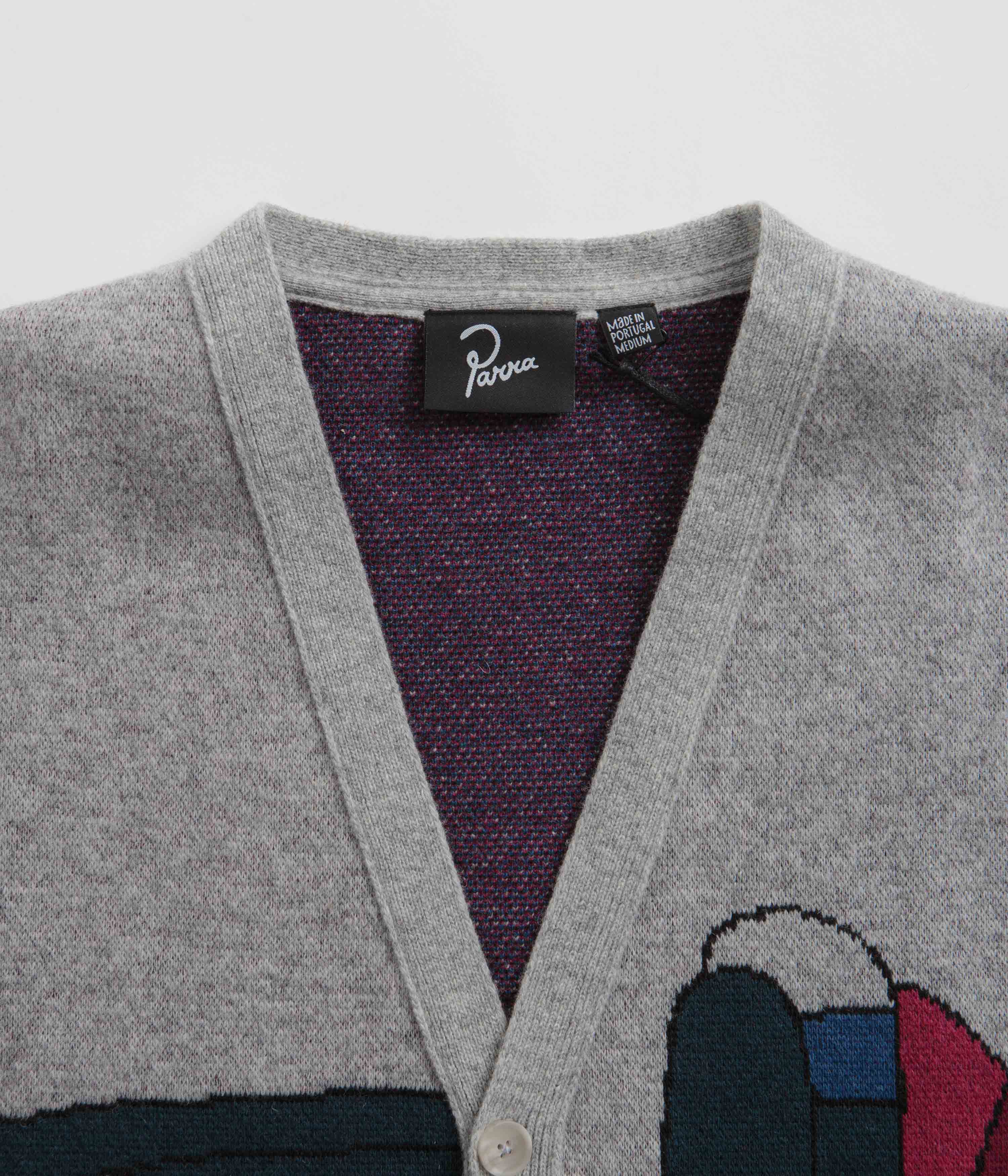 Parra No Parking Knitted Cardigan - Grey Melange | Stylish Unisex Sweater for Casual Wear & Street Fashion
