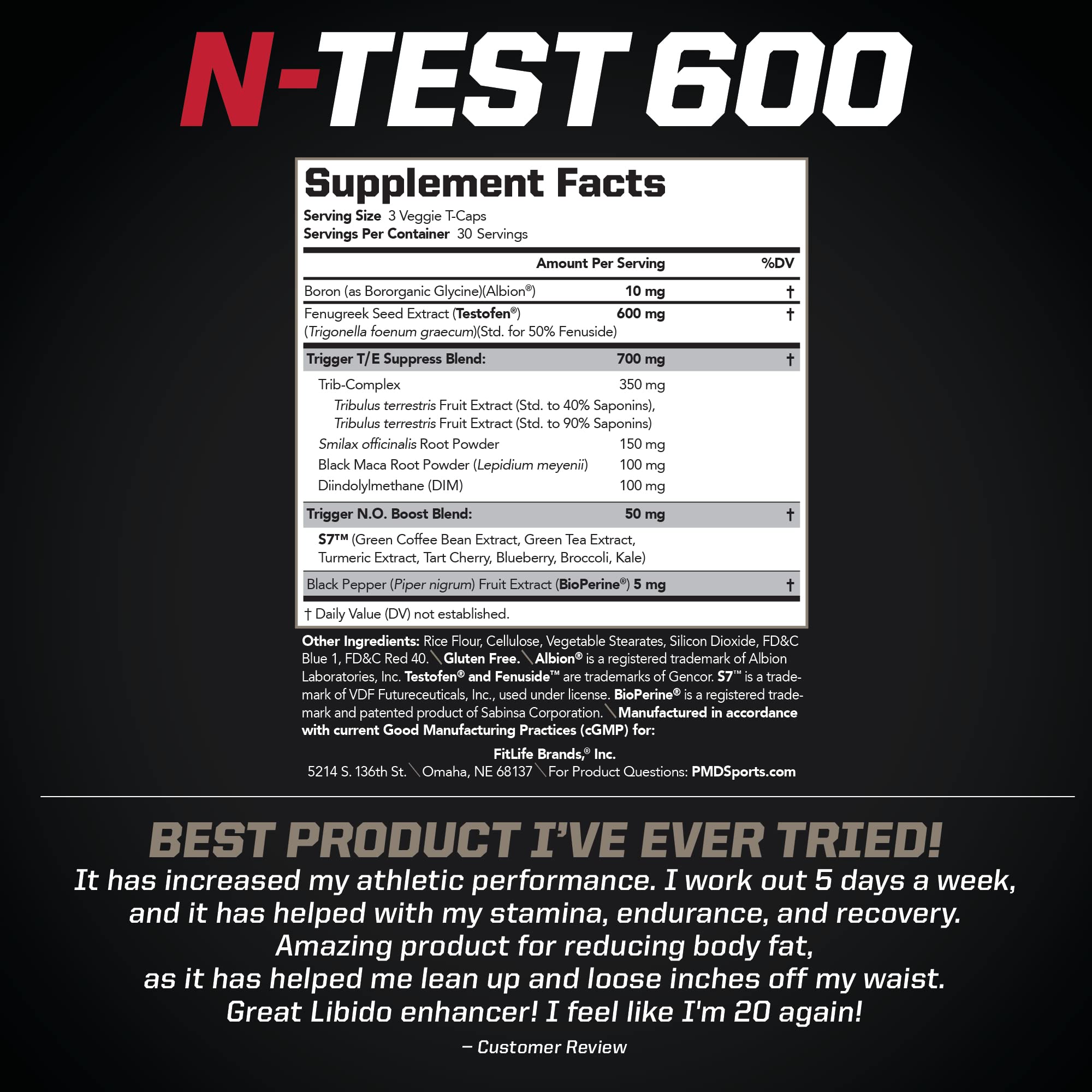 PMD Sports N-Test 600 Advanced Nitric Oxide Booster for Men - Clinically Proven Testofen Formula for Lean Muscle Growth, Strength & Estrogen Control - 90 Vegan Capsules - Pre-Workout Supplement for Gym & Fitness Enthusiasts