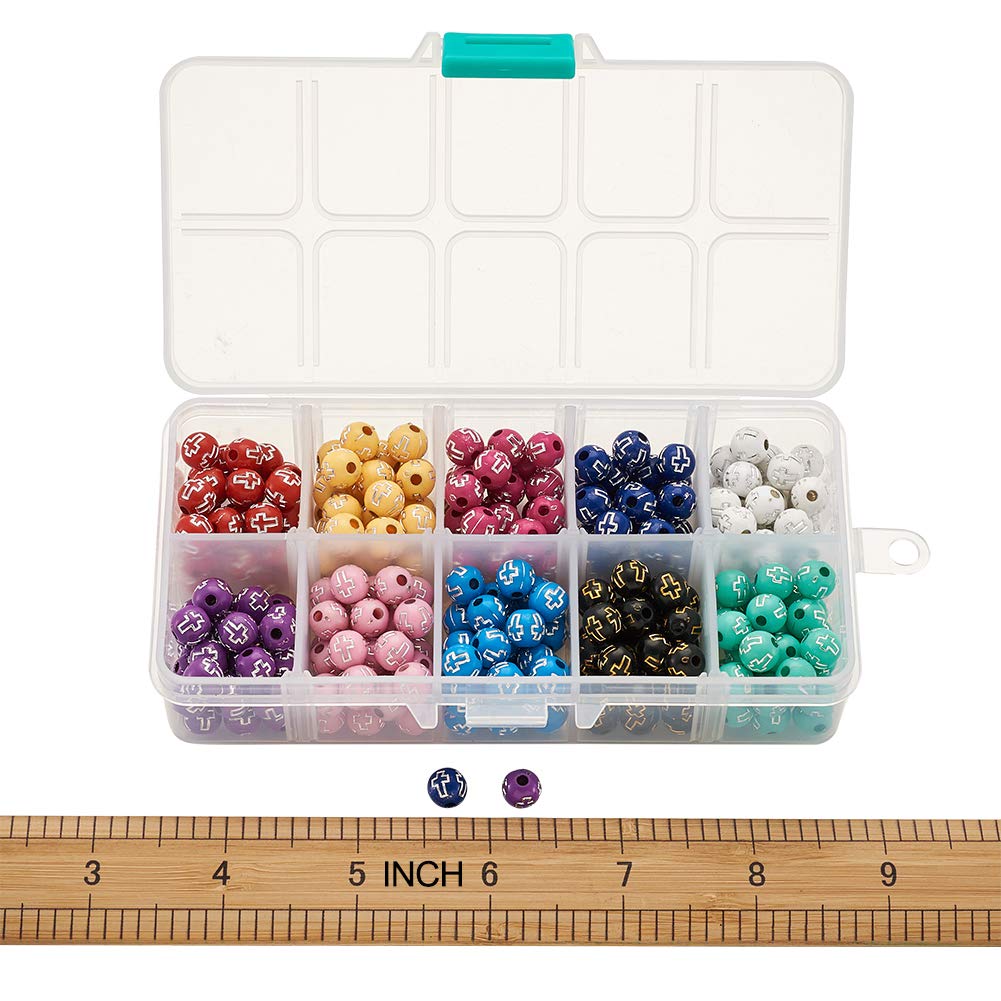 KISSITTY 300pcs 8mm Round Cross Loose Beads - 10 Color Acrylic Spacer Beads for DIY Jewelry Making, Bracelets, Necklaces & Craft Projects