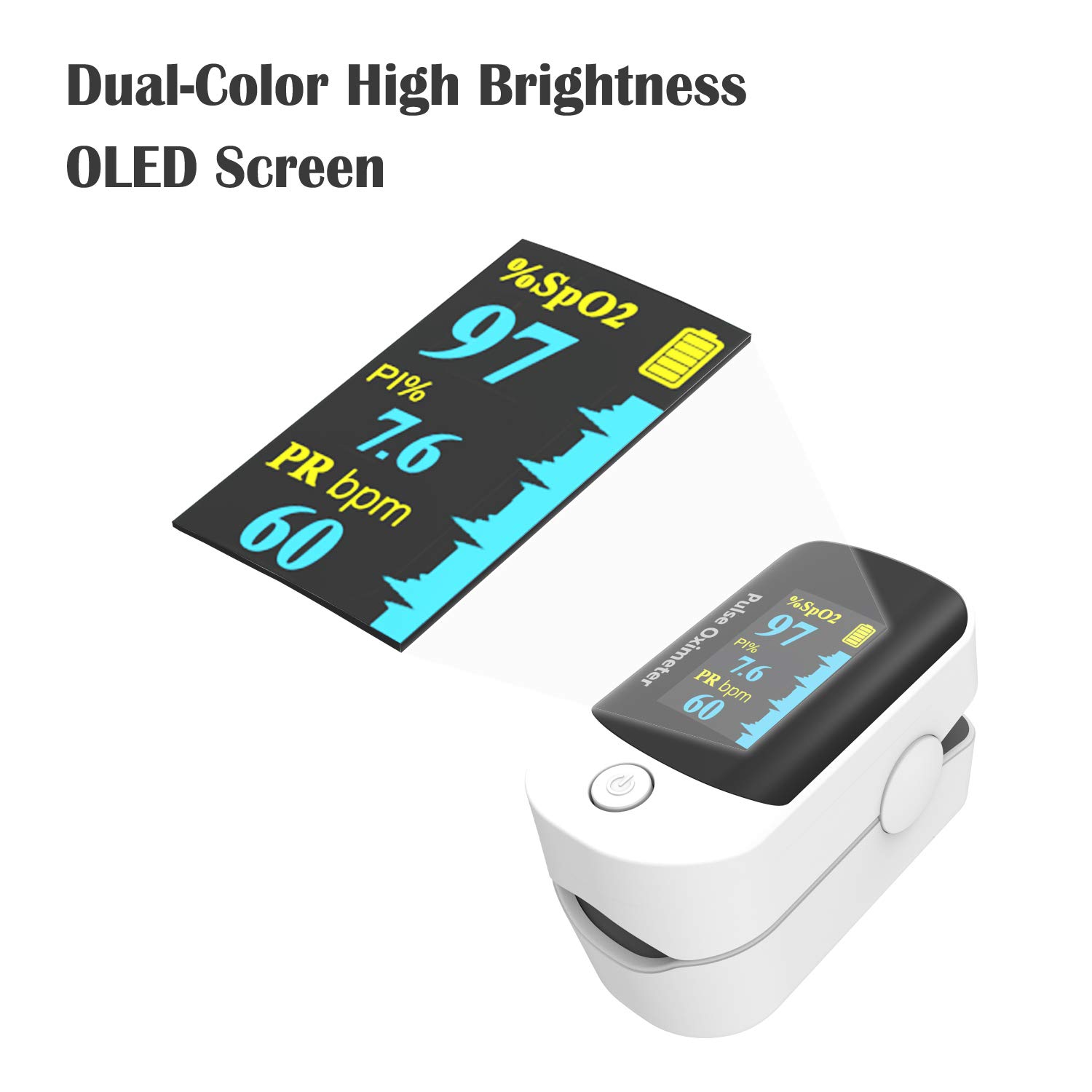 Pulse Oximeter for Adults - Fingertip Blood Oxygen Monitor with OLED Display, SpO2 & Heart Rate Tracking - Includes Carrying Case, Batteries & Lanyard - Perfect for Home Use, Travel & Fitness Monitoring