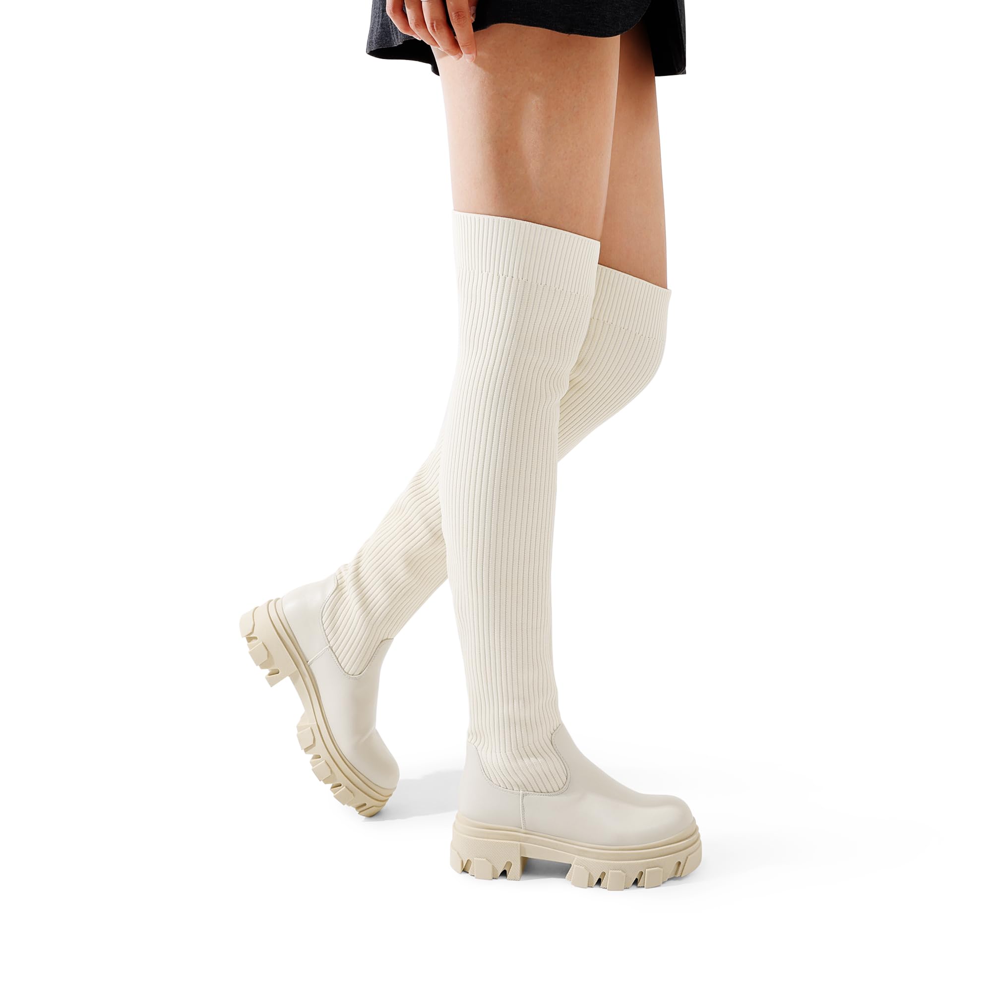 DREAM PAIRS Women's Over The Knee Thigh High Boots - Platform Chunky Lug Sole Stretch Soft Long Boots for Fall & Winter | Fashion, Party, Night Out, Casual Wear