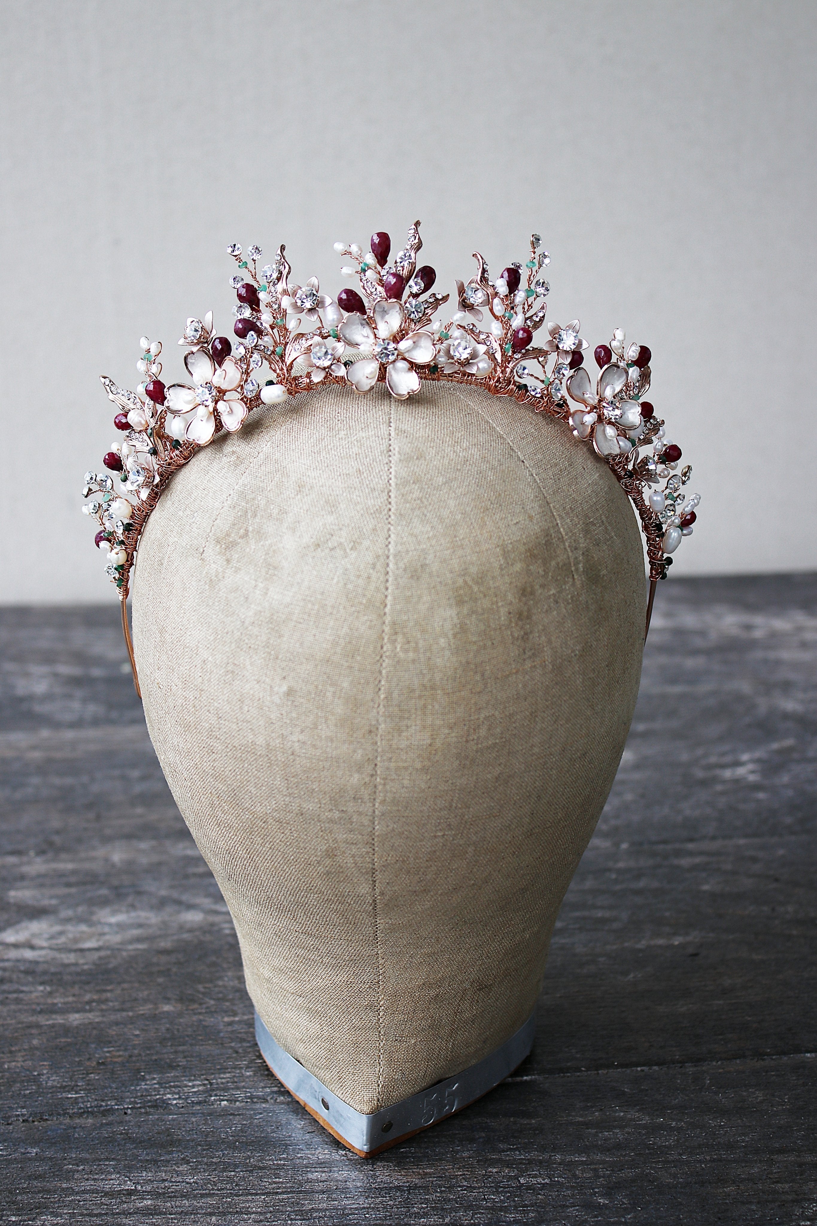 GENEVIEVE Elegant Tiara with Genuine Ruby and Emerald Briolettes - Perfect for Weddings, Prom, and Royal-Themed Parties