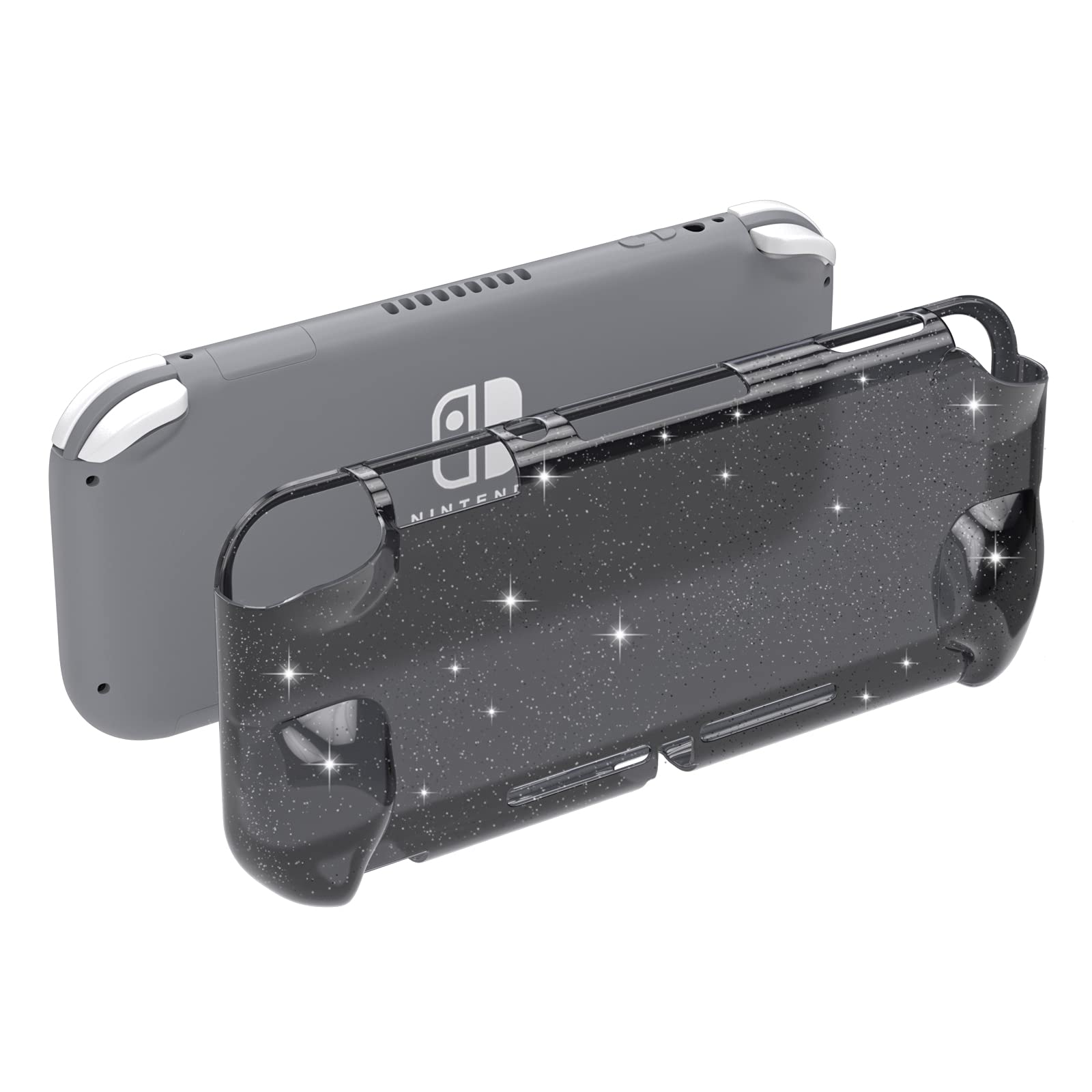 NANANINO Switch Lite Clear Glitter Protective Case - Soft TPU Cover for Nintendo Switch Lite (Black) | Shockproof & Scratch-Resistant Gaming Accessory for Travel & Home Use