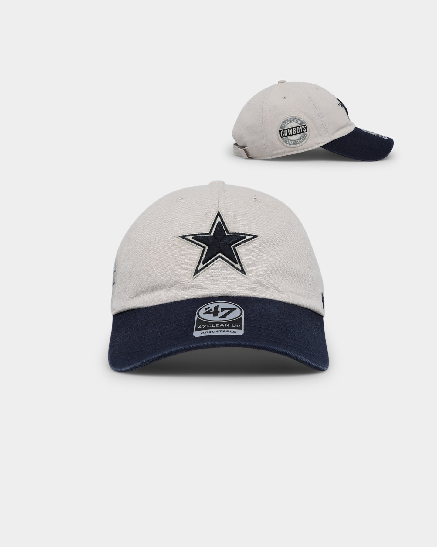 47 Brand Dallas Cowboys Official Sidestep Clean Up Strapback Adjustable Hat - Bone/Navy - Perfect for Game Day & Casual Wear