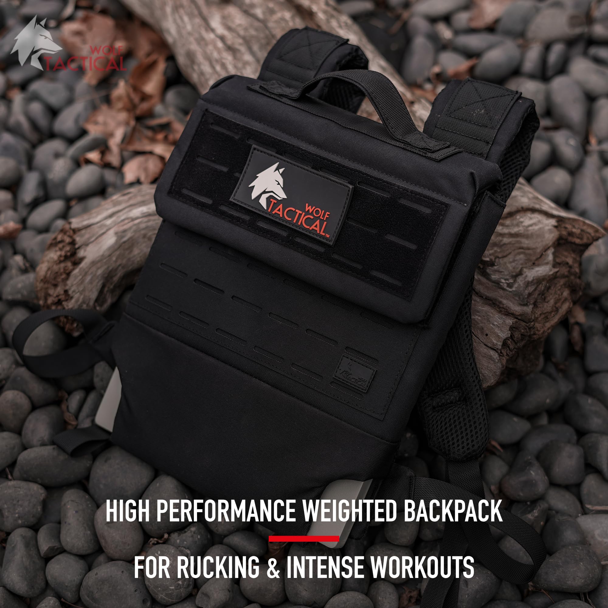 WOLF TACTICAL Weighted Backpack for Rucking - Adjustable Fitness Backpack with Weight Plate Pockets for Running, Hiking & Strength Training - Perfect for Outdoor Workouts, Military Training & CrossFit