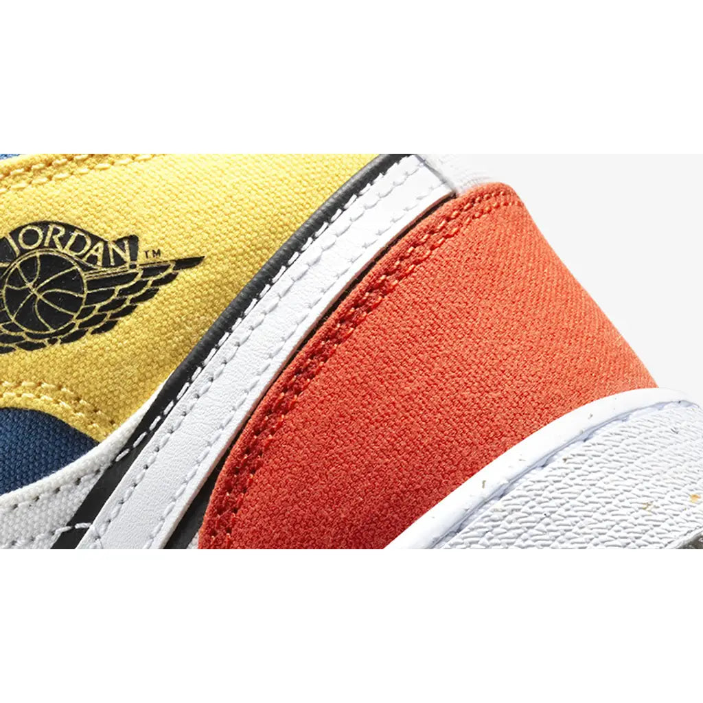 Nike Kids Air Jordan 1 Mid Basketball Shoes - White/Black/Red/Yellow/Blue - High Top Sneakers for Boys & Girls - Perfect for School, Sports & Casual Wear