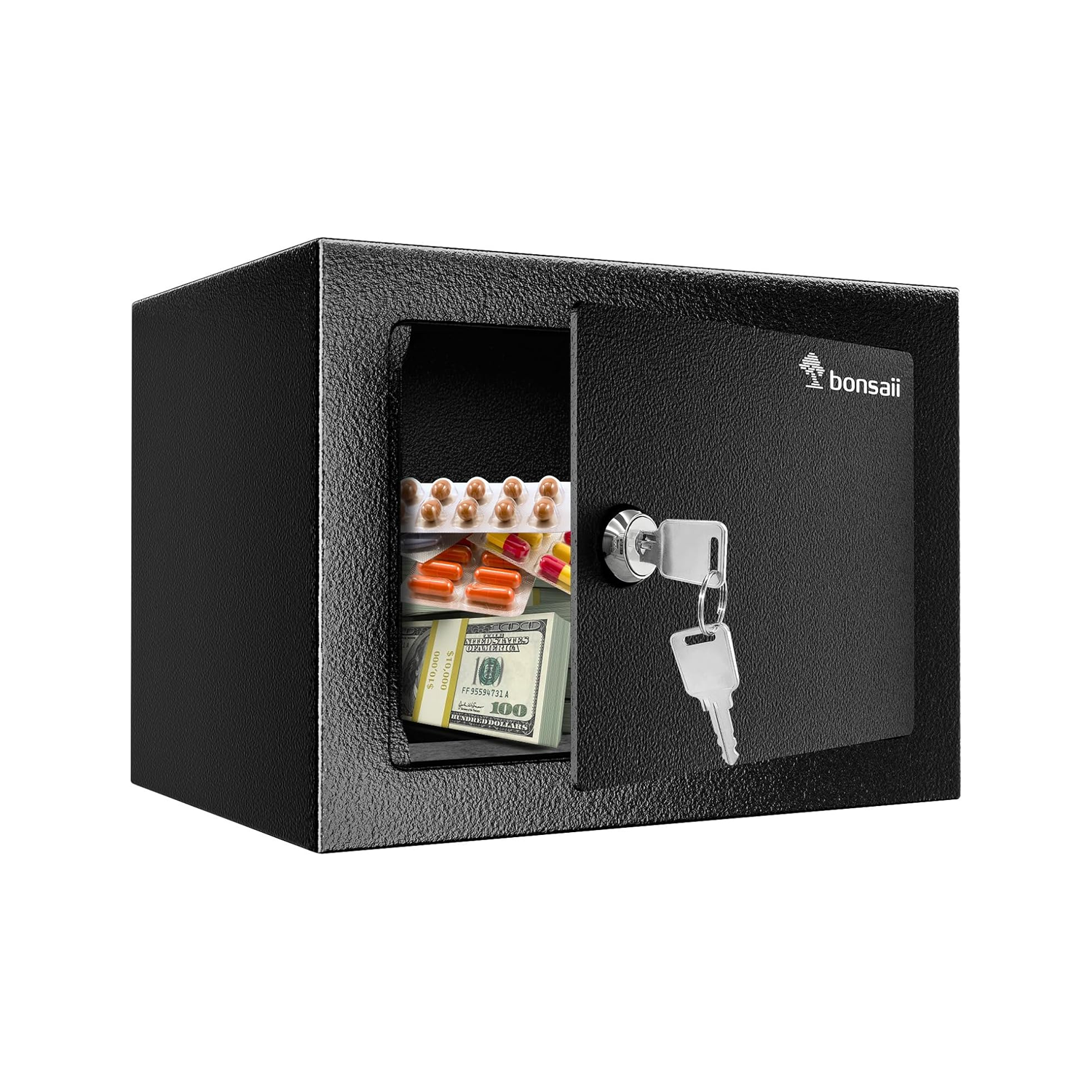 Bonsaii Steel Security Lock Box with Key Lock - 0.23 Cubic Feet Small Safe for Cash, Jewelry & Valuables - 9.06
