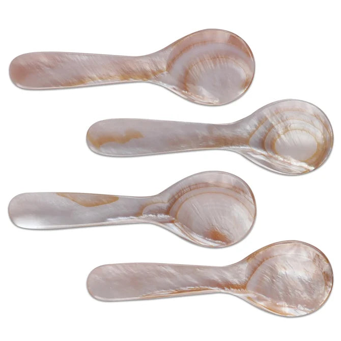 Premium Seashell Caviar Spoons Set - 4 Piece Elegant Mother of Pearl Appetizer Utensils for Caviar, Oysters & Gourmet Dining