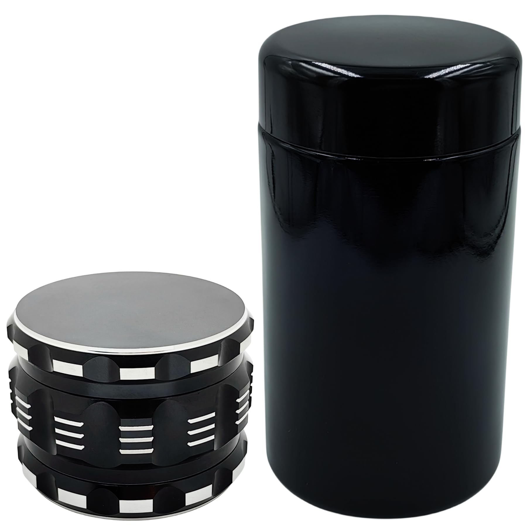 2.5 Inch Herb Grinder with 200ml Storage Jar - 2-Piece Set (Black) | Perfect for Grinding Spices, Herbs & Tobacco | Compact & Portable for Travel, Camping & Home Use