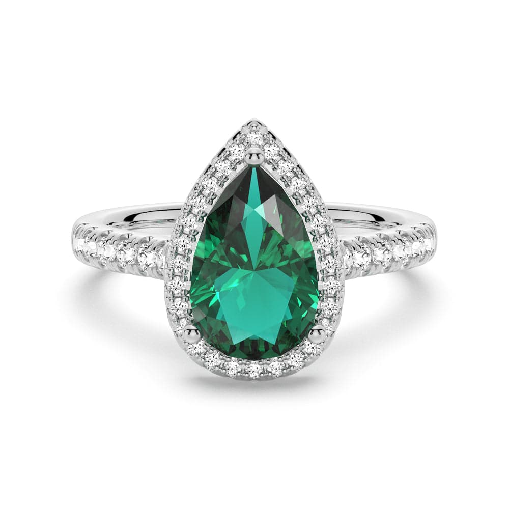 1.5 CT Pear Shaped Emerald Engagement Ring with White Sapphire Halo Accents - Vintage Style Wedding Band for Women, Perfect for Proposals, Anniversaries & Special Occasions