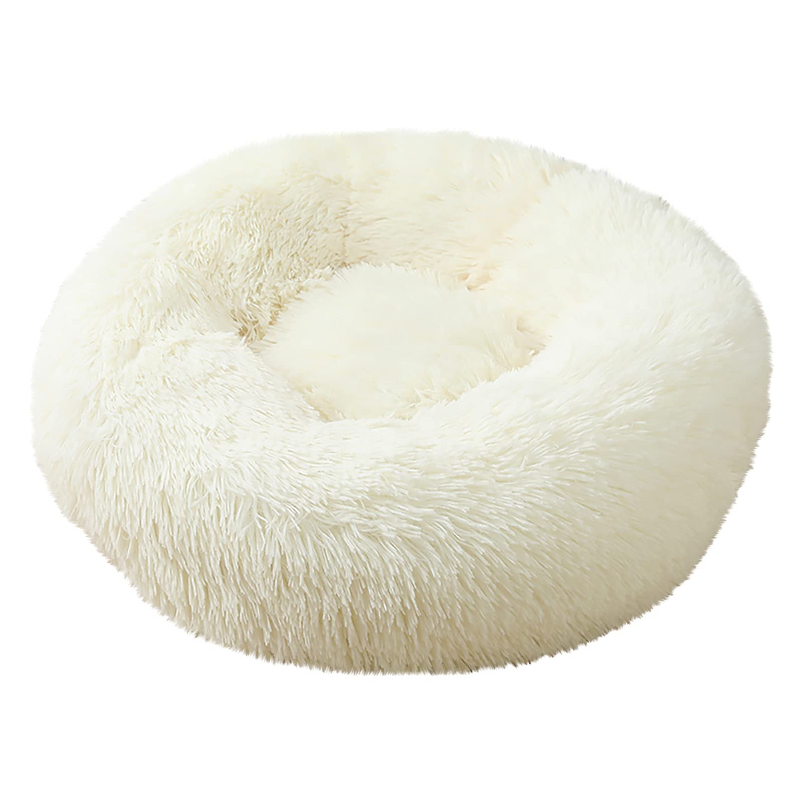 Calming Anti-Anxiety Donut Dog Bed & Cat Bed - Cozy Fluffy Faux Fur Round Pet Bed for Small & Medium Dogs & Cats - Perfect for Anxiety Relief, Warmth & Comfort in Living Rooms, Bedrooms & Pet Crates