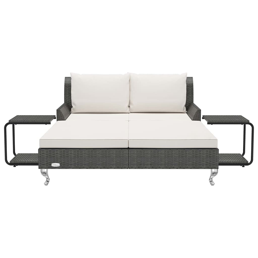 2-Person Outdoor Garden Sun Bed with Black Poly Rattan Frame & Cushions - Patio Lounge Daybed for Backyard, Poolside or Balcony Relaxation - Waterproof Loveseat Seating Furniture for Sunbathing & Outdoor Lounging