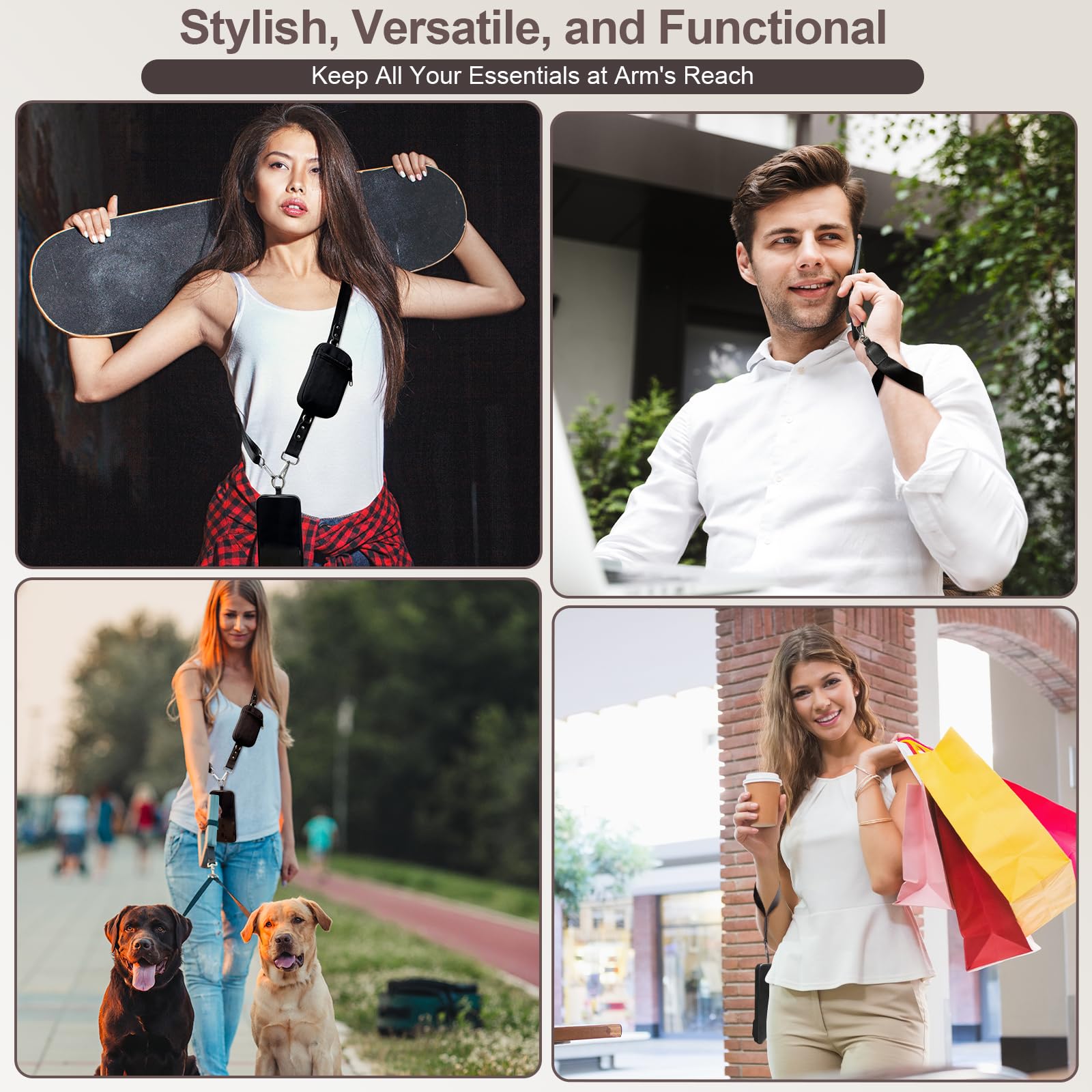 Adjustable Phone Lanyard Crossbody Strap with Wallet Holder - Universal Clip-On Wrist Strap for All Smartphones (Black) - Perfect for Travel, Shopping, Concerts & Outdoor Activities