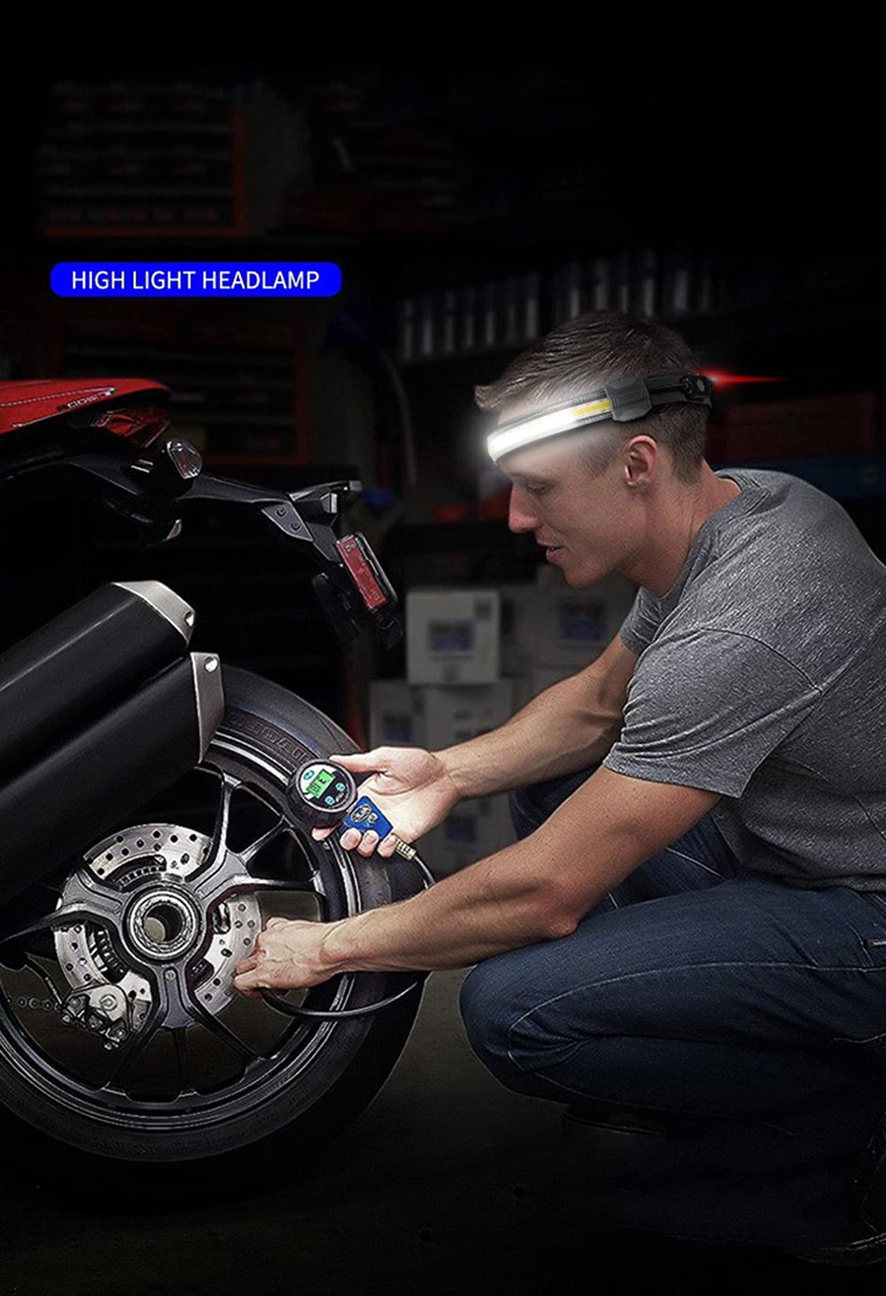Super Bright USB Rechargeable Headlamp - 50,000 Lumens Wide Beam 210° COB & Red Light Bar Headlight with 3 Modes | Lightweight Head Flashlight for Camping, Hiking, Cycling, Running & Night Work