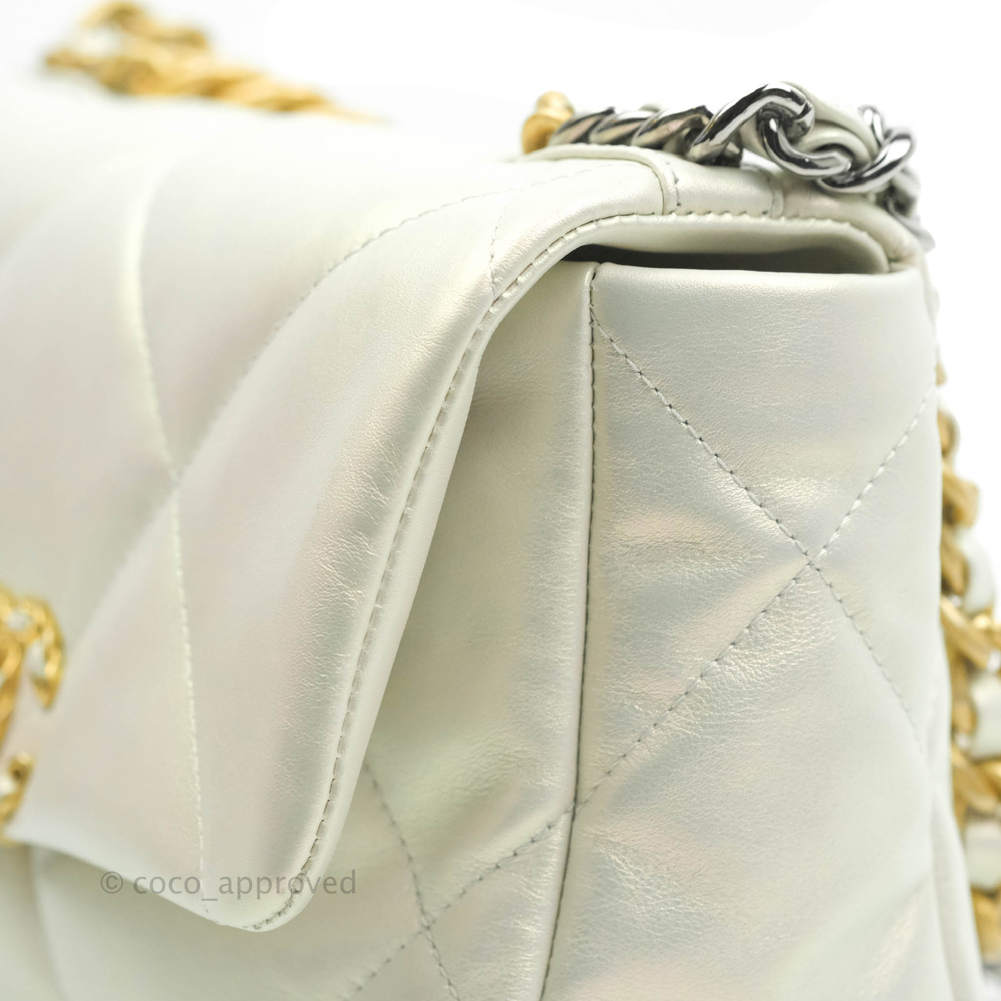 Chanel 19 Small Iridescent White Mixed Hardware Handbag - Luxury Designer Shoulder Bag for Women | Perfect for Evening Events, Date Nights & Special Occasions