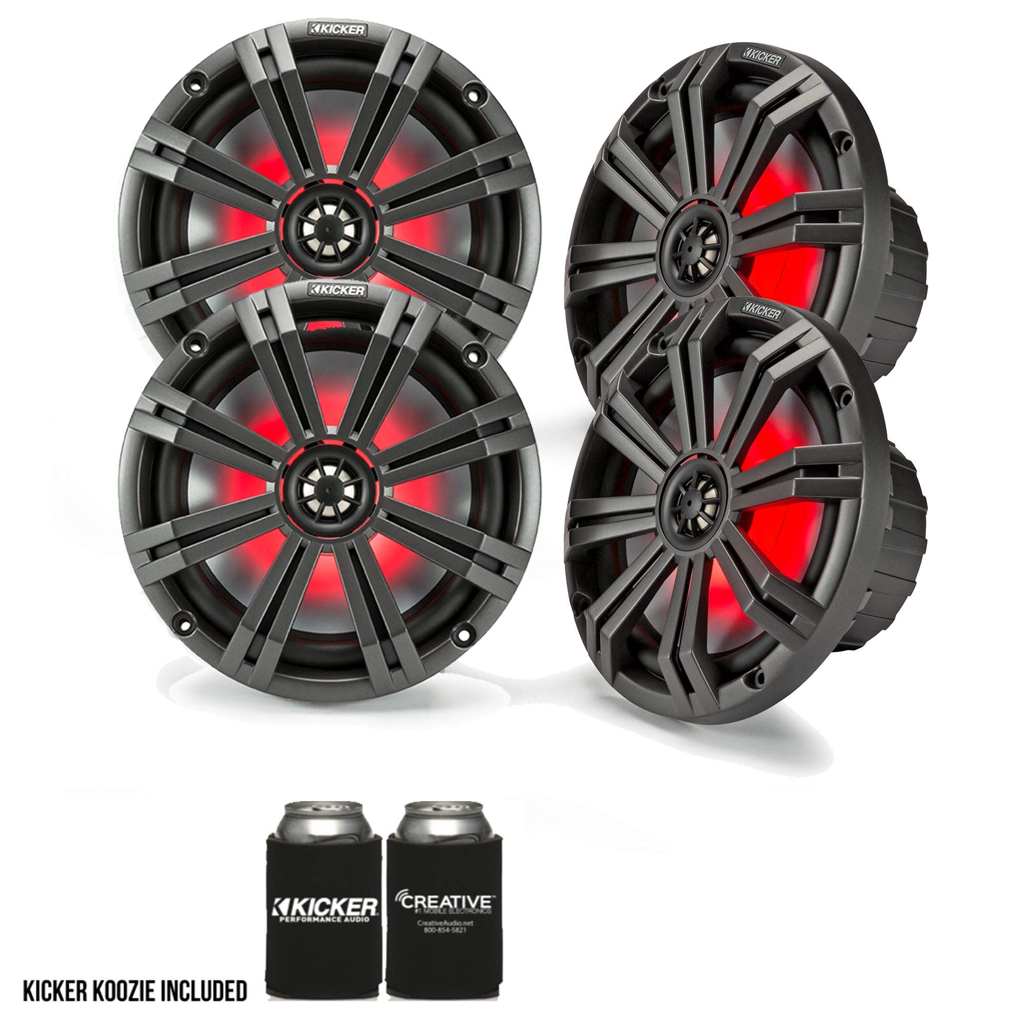 Kicker 8 Inch Charcoal Marine LED Waterproof Speakers - 2 Pairs OEM Replacement Boat Audio System for Pontoon, Yacht & Marine Use