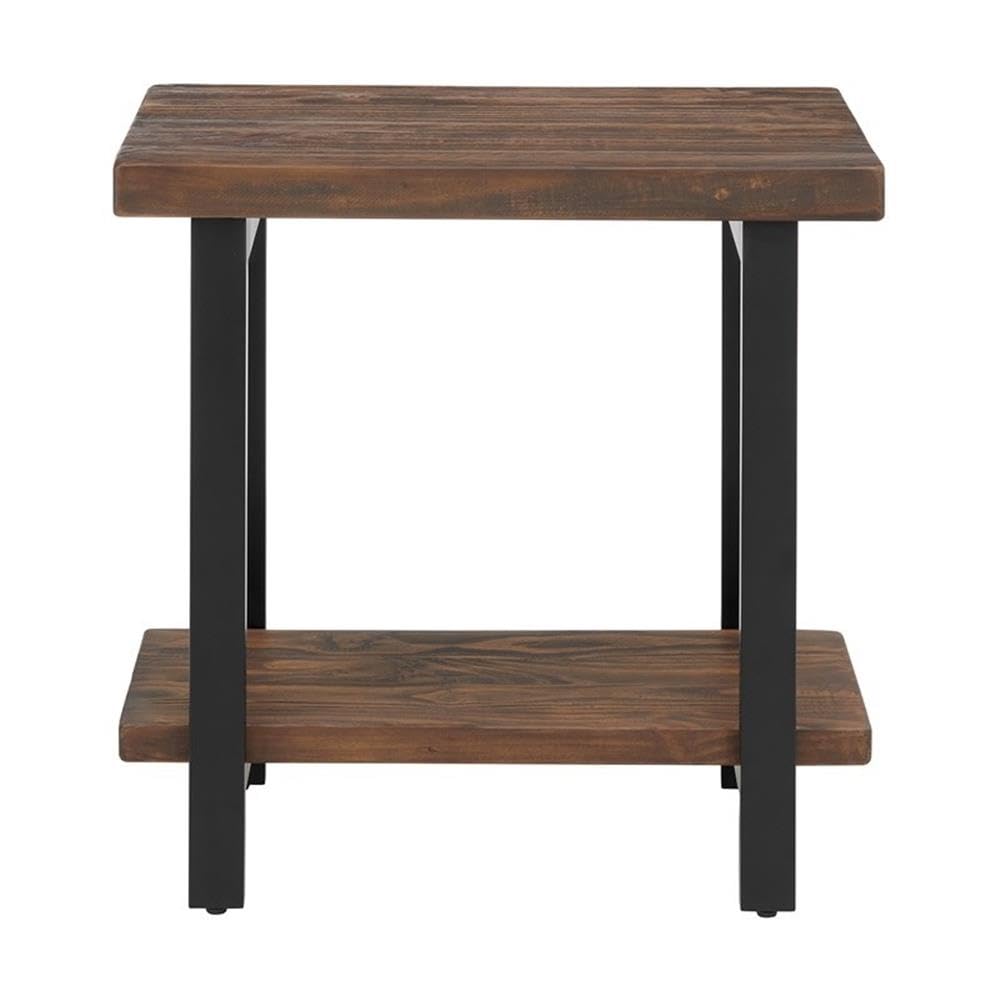 Alaterre Pomona Rustic End Table - Natural Finish Metal & Wood Side Table for Living Room | Handcrafted Home Decor Accent Stand with Solid Wood & Metal Design | Perfect for Coffee Table Companion, Bedroom Nightstand or Entryway Decor
