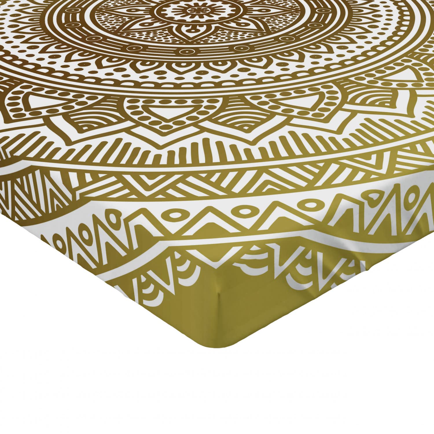 Ambesonne Mandala Fitted Queen Sheet - Ombre Flower Ethnic Print Hippie Design Bed Cover with Deep Pocket Elastic - Mustard & White - Perfect for Bohemian Bedroom Decor & Yoga Retreat Styling