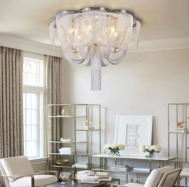Elegant Aluminum Fringed Chandelier - Timeless Modern Lighting Fixture for Dining Room, Bedroom & Living Room Decor