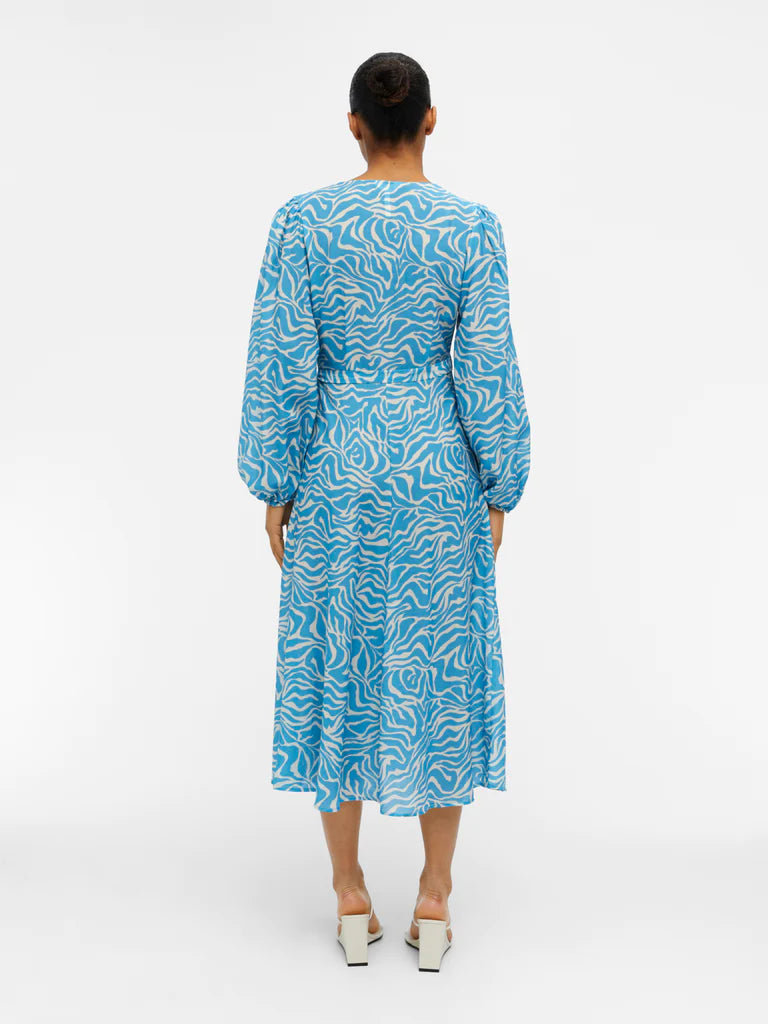 NORA Long Sleeve Midi Wrap Dress in Blue - Elegant & Comfortable for Work, Date Night & Special Occasions