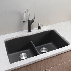 BLANCO 32-Inch Diamond Low Divide Equal Double Bowl Undermount SILGRANIT Kitchen Sink - Perfect for Modern Kitchens, Food Prep & Dishwashing
