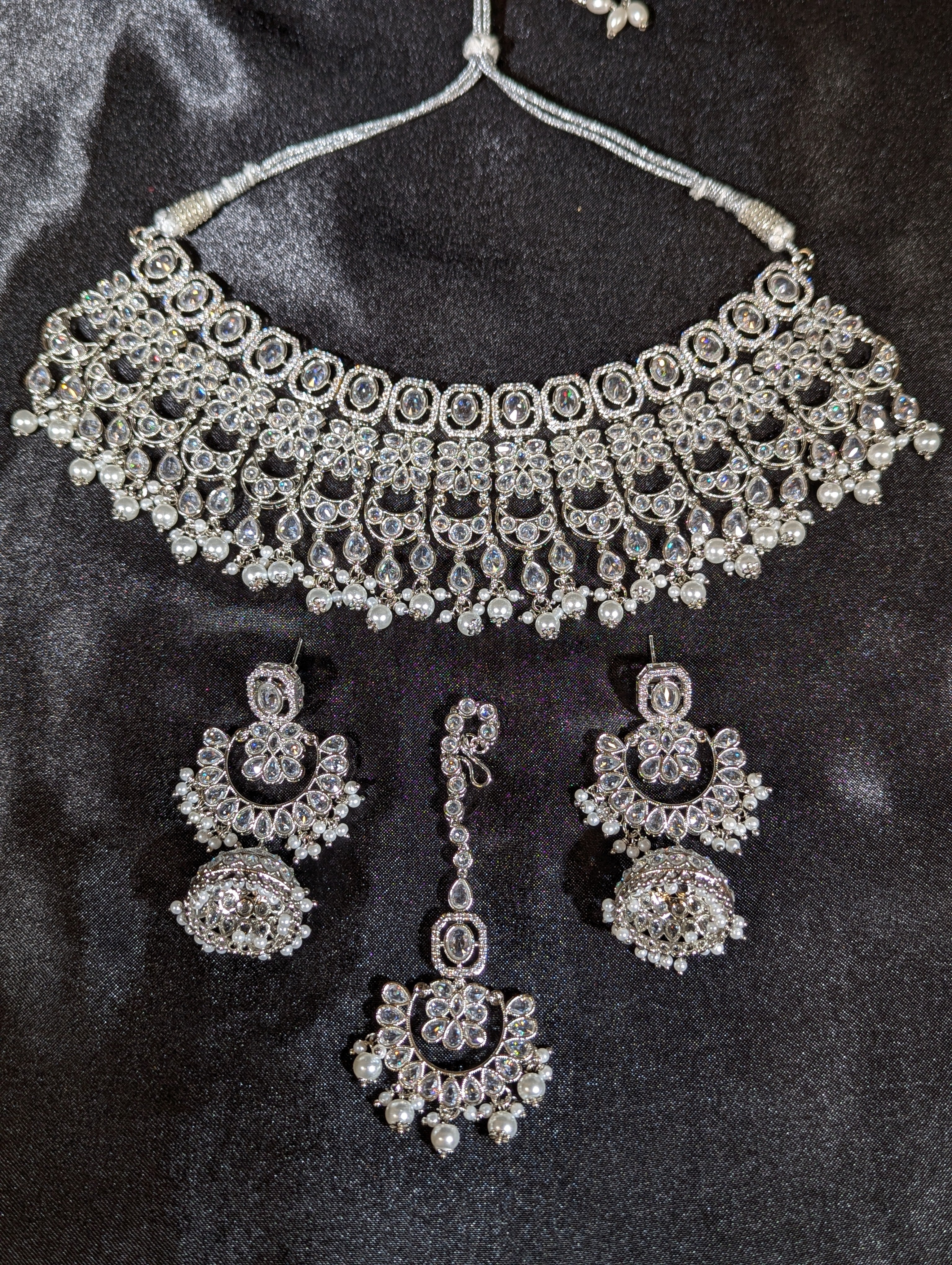 Eesha Polki Semi Bridal Jewelry Set - Traditional Indian Kundan Necklace & Earrings for Weddings, Festivals & Special Occasions