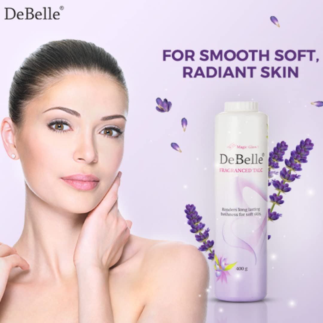 DeBelle Fragranced Face and Body Talc Powder - 2 Pack (400G Each) | Lavender Scented Talcum Powder for Men & Women | Softening & Refreshing for Daily Skincare & Body Care
