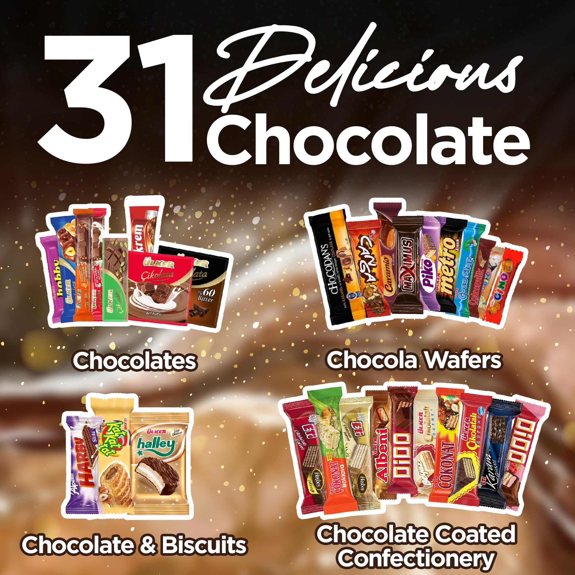 Premium Chocolate Gift Box - 31 Assorted International Chocolates & Candies for Gifting & Parties