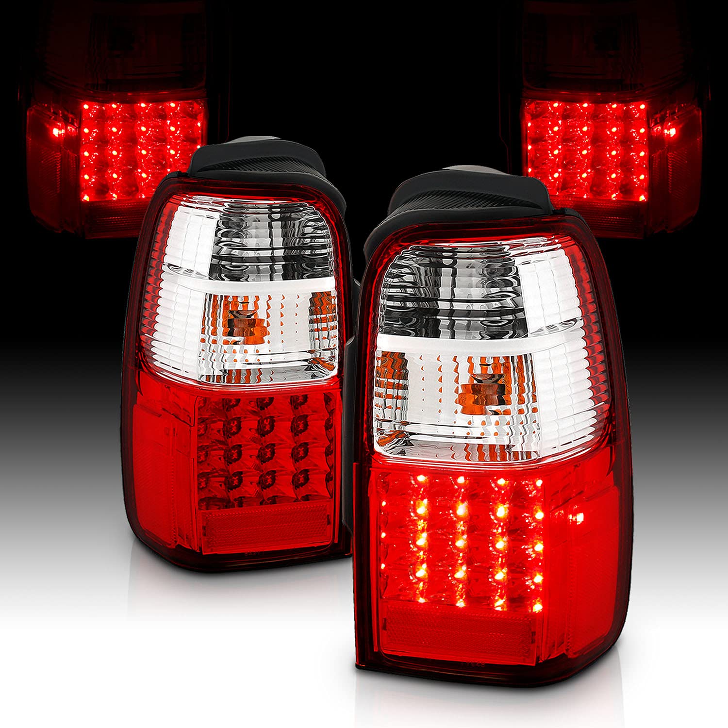 AmeriLite Red Clear LED Brake Tail Lights Replacement Set for 1996-2002 Toyota 4Runner - Left & Right Side - Enhanced Visibility & Safety for Night Driving & Off-Road Adventures