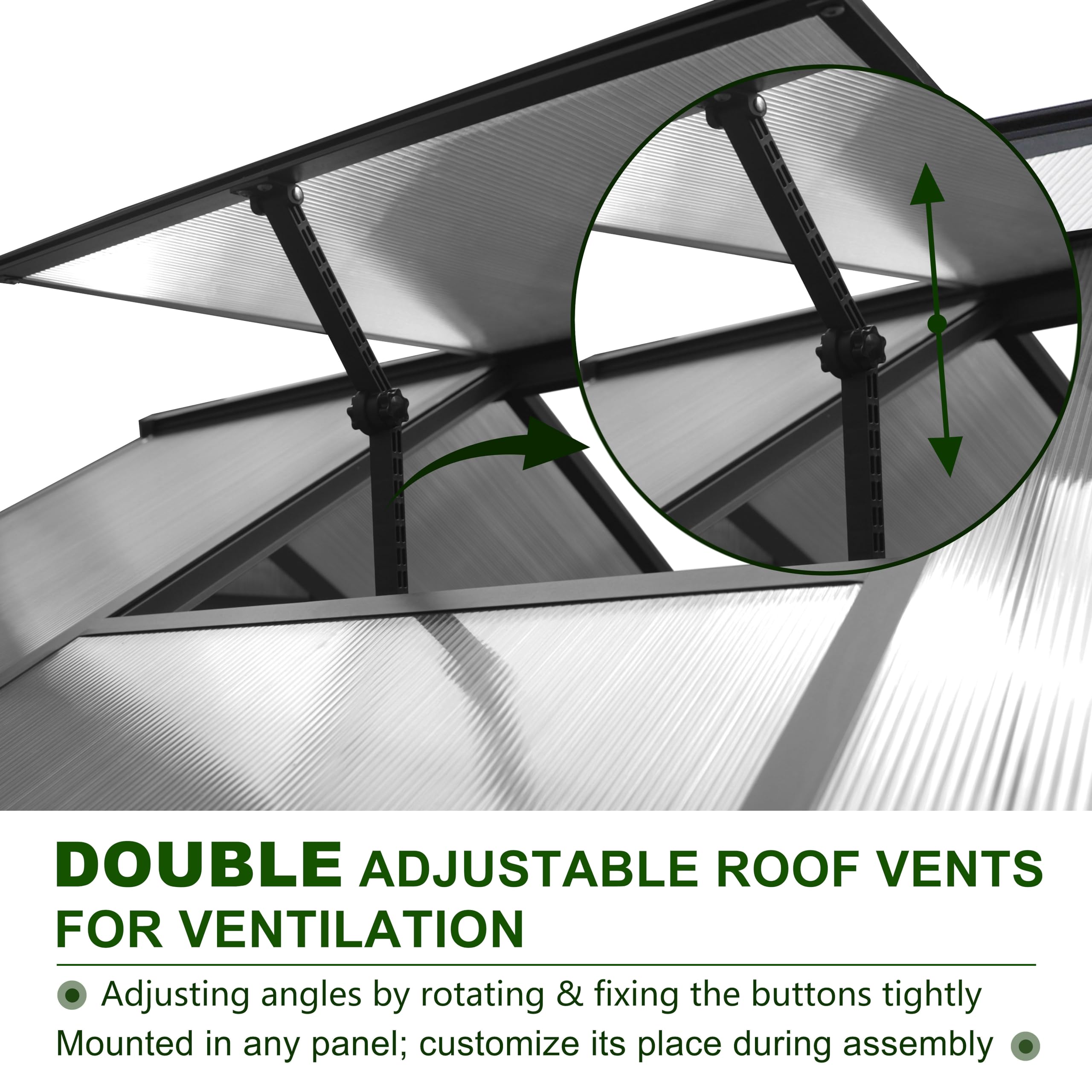 6x12 FT Polycarbonate Greenhouse with Aluminum Frame - Lockable Door & Adjustable Roof Vent for Outdoor Gardening, Backyard, Patio - MUPATER Grey