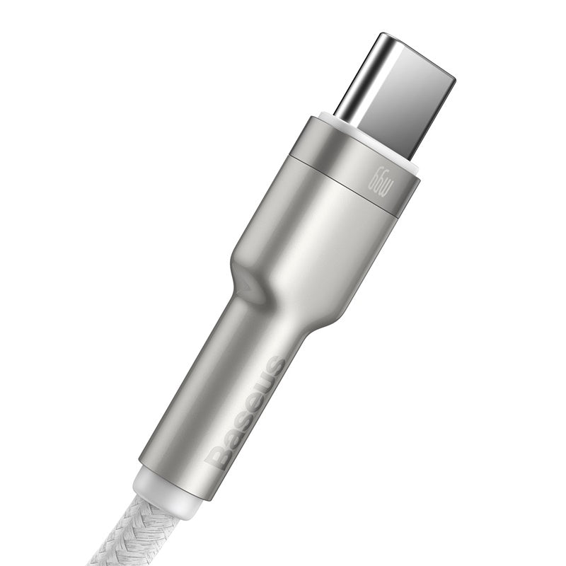 Baseus Cafule Premium 66W Fast Charging Cable 1M USB to Type C Metal White - Perfect for iPhone, Samsung & Android Devices at Home, Office & Travel