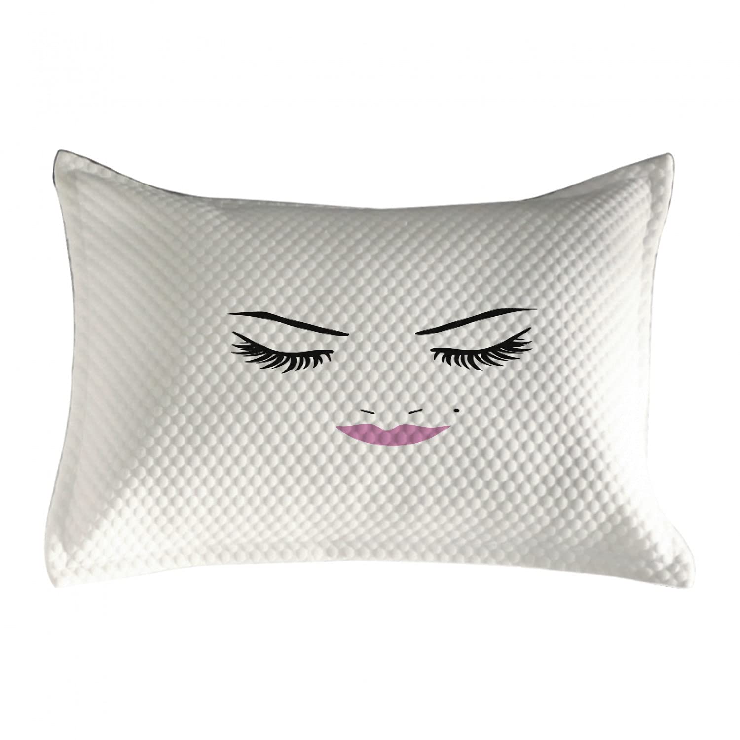 Ambesonne Eyelash Quilted Pillow Cover - Pink Lipstick Glam Makeup Design, King Size 36