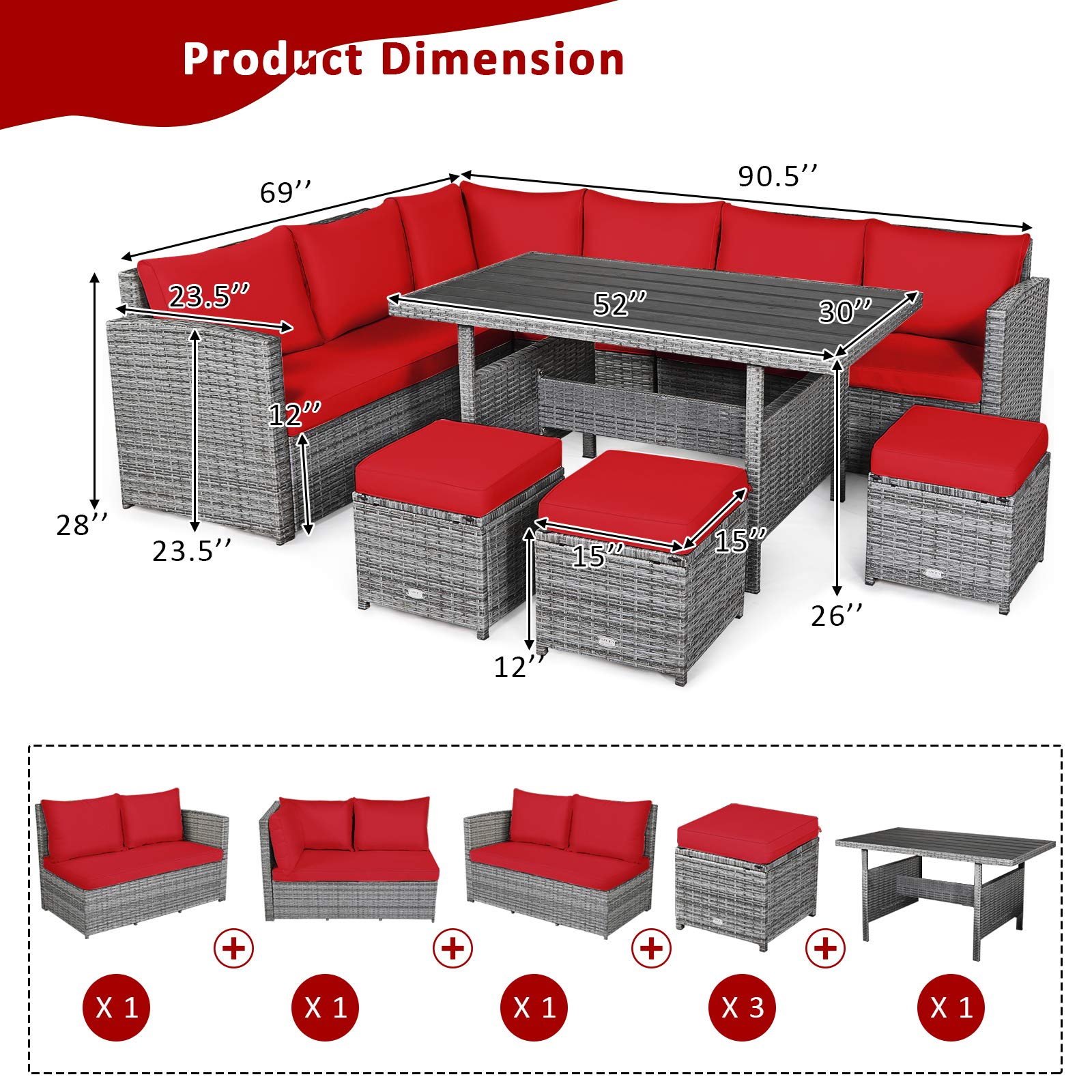 Tangkula 7-Piece Outdoor Patio Furniture Set - All-Weather Wicker Sectional Sofa with Cushions, Coffee Table & Ottomans for Backyard, Garden, Poolside - Perfect for Relaxing, Entertaining & Outdoor Dining