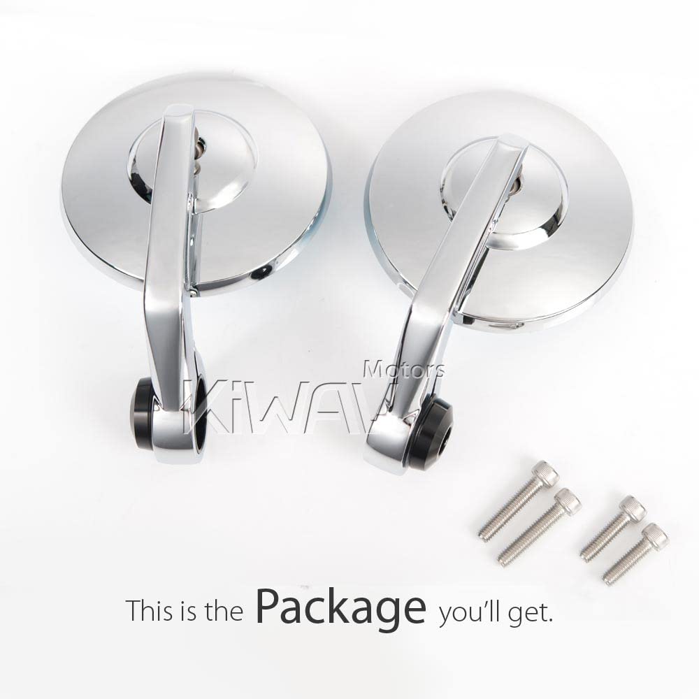 KiWAV 4-Inch Chrome Round Short Stem Motorcycle Bar End Mirrors - Convex Anti-Glare Blue Tinted Glass, Durable Aftermarket Replacement for Triumph Water-Cooled Models | Perfect for Cruiser, Bobber & Cafe Racer Customization